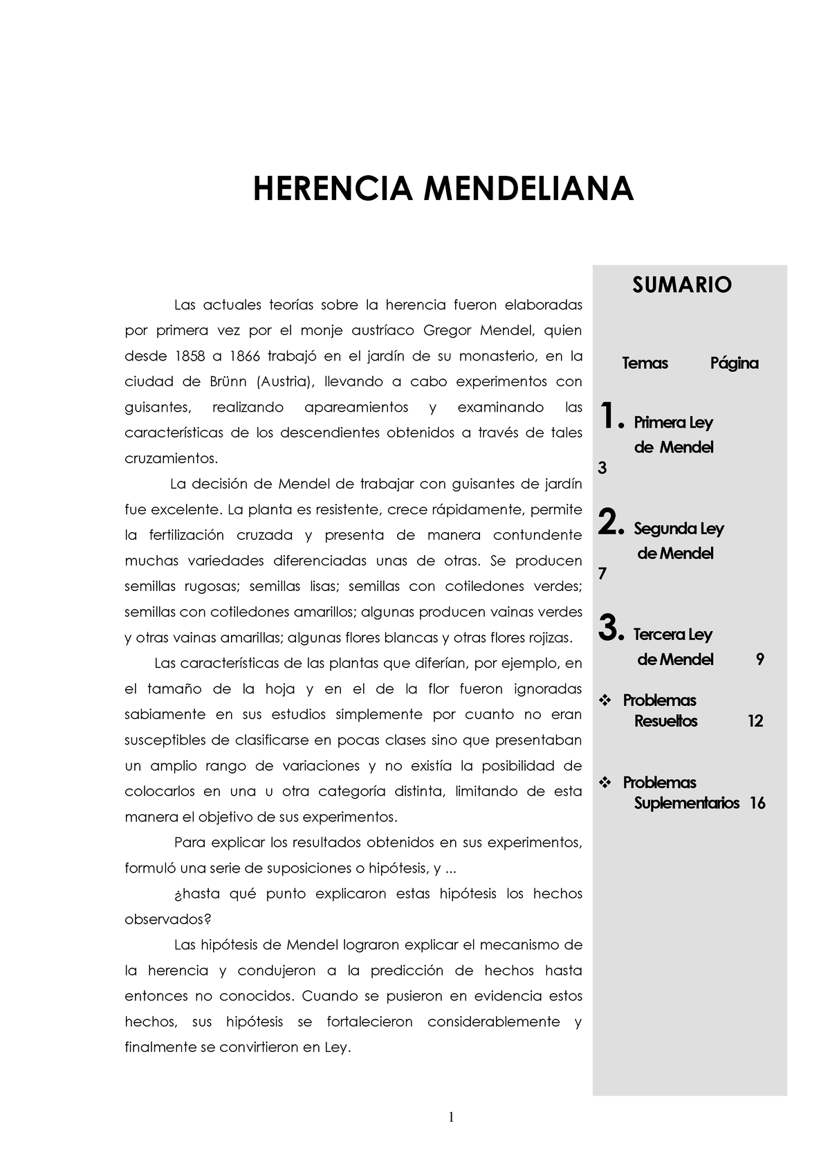 1- Genetica Mendeliana - HERENCIA MENDELIANA Las Actuales Teorías Sobre ...