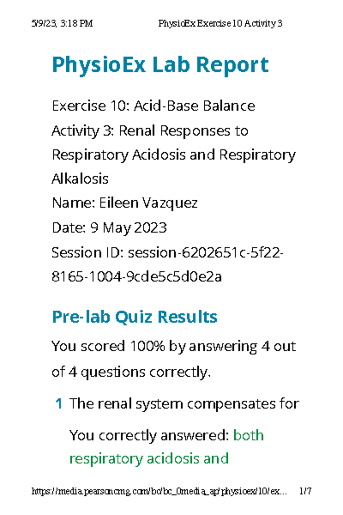 Physio Ex Exercise 10 Activity 3 Ph Vlre Lab Resruw Exercise 10