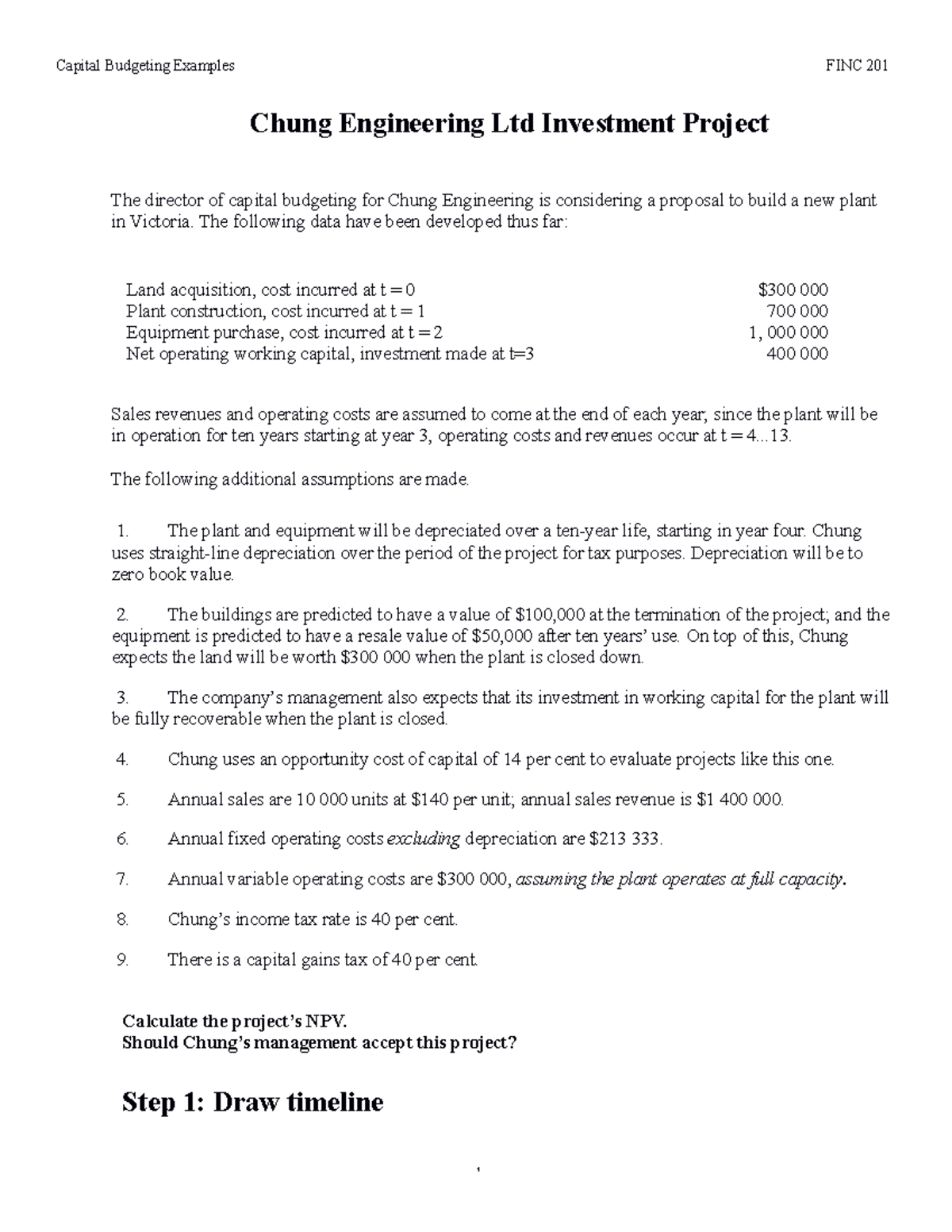 Chung Engineering example - Supplement to week 6 capital budgeting ...