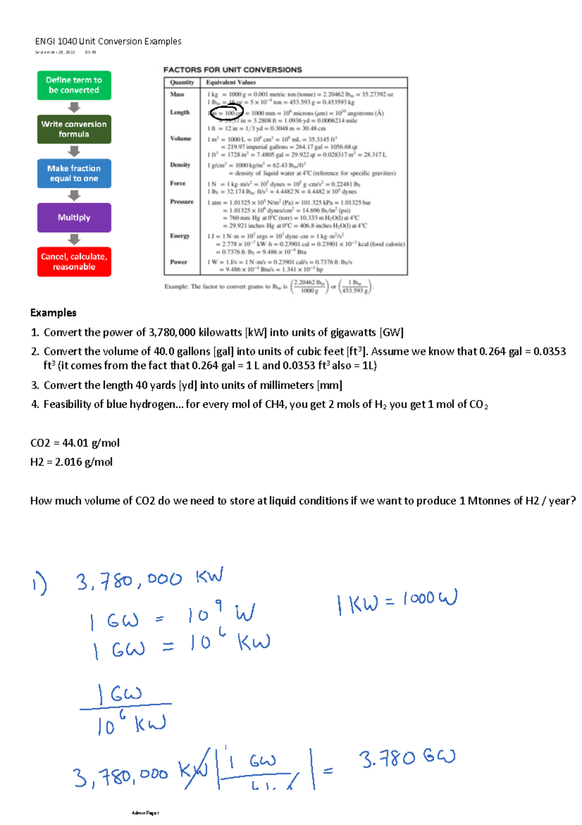 ENGI 1040 Unit Conversion Examples 1 the power of 3,780,000 kilowatts