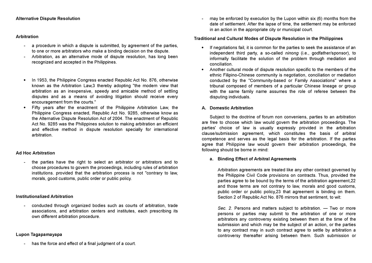 Alternative Dispute - ADR NOTES - Alternative Dispute Resolution ...