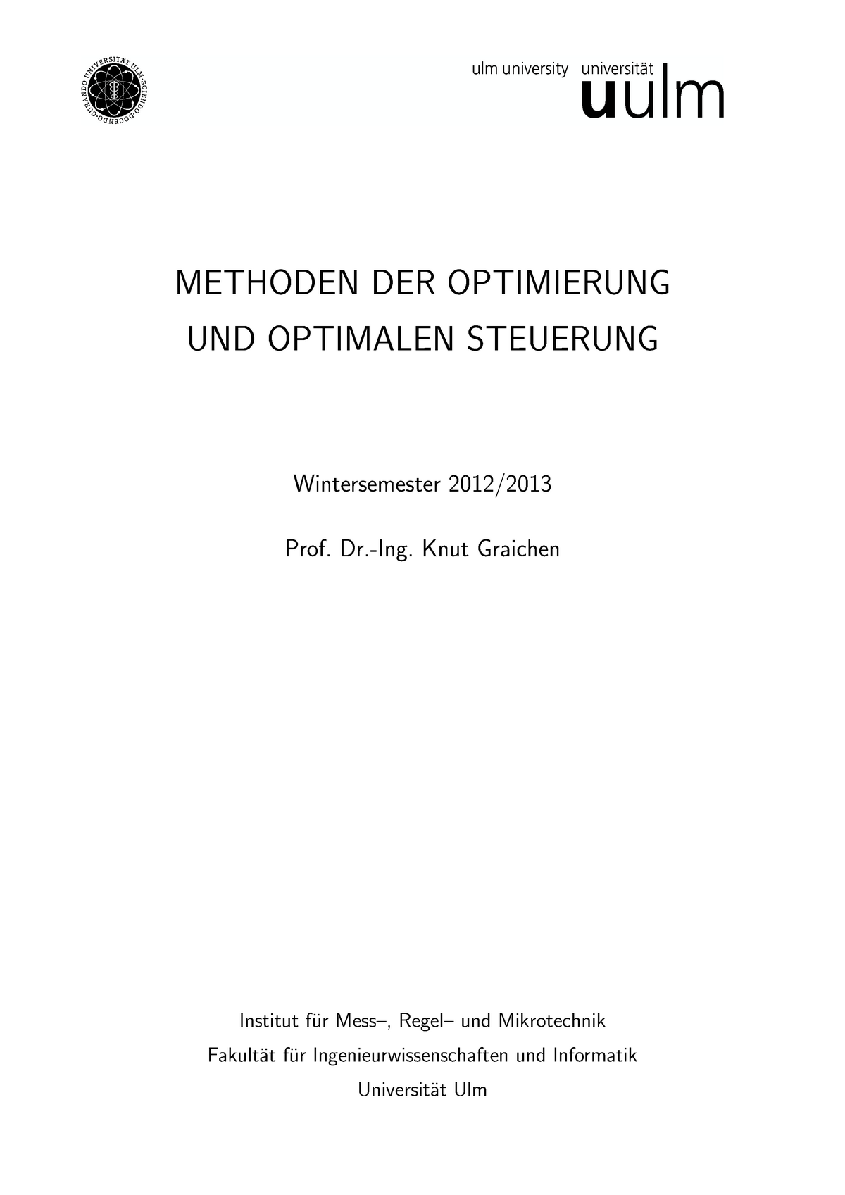 Methoden Der Optimierung Und Optimalen Steuerung Skript Uni Ulm ...