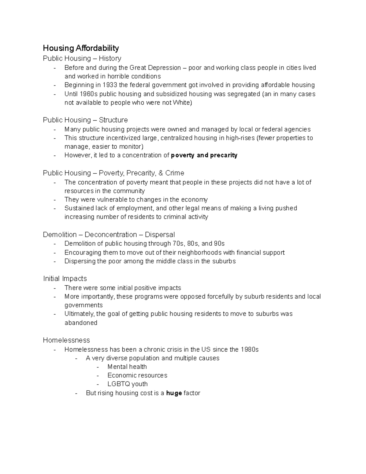 Week 11 Housing II Professor Cansoy lecture notes Week 11 Housing