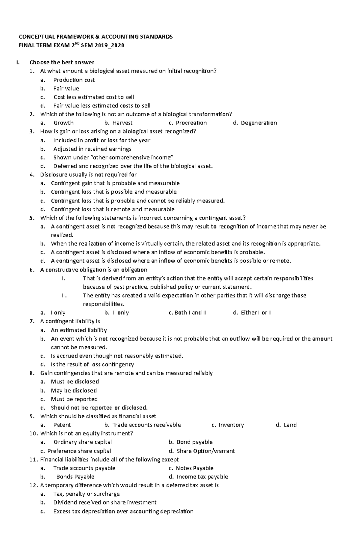 Finalterm Ex questionaire CFAS - CONCEPTUAL FRAMEWORK & ACCOUNTING ...