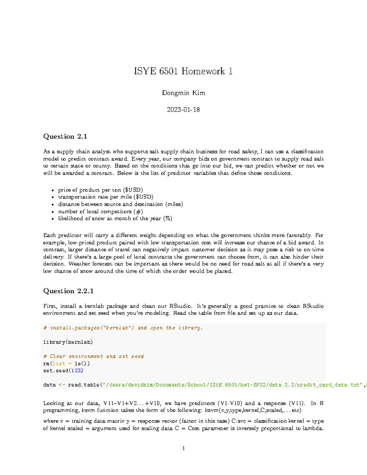 ISYE 6501 Homework 1 ISYE 6501 Tech Studocu