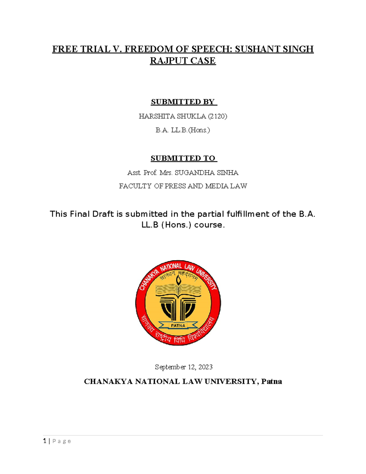 2120 Press AND Media LAW Final Draft FREE TRIAL V. FREEDOM OF SPEECH
