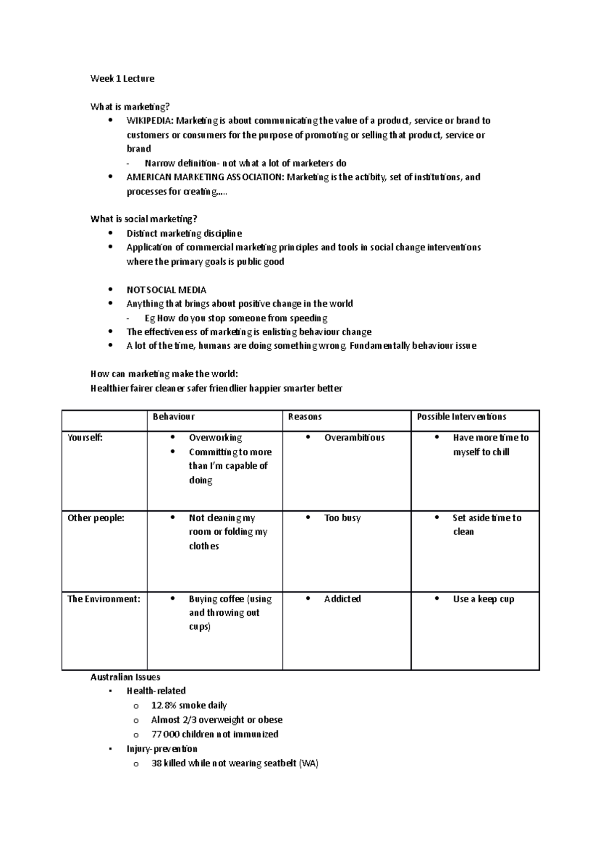 Lecture Notes - Week 1 Lecture What is marketing? WIKIPEDIA: Marketing ...