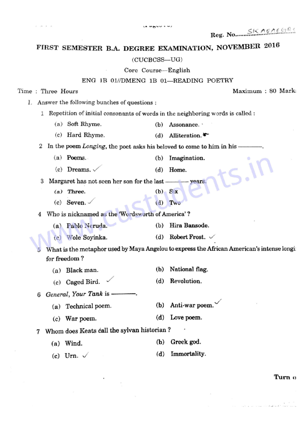 16 Reading Poetry - Previous year question paper - History of English ...