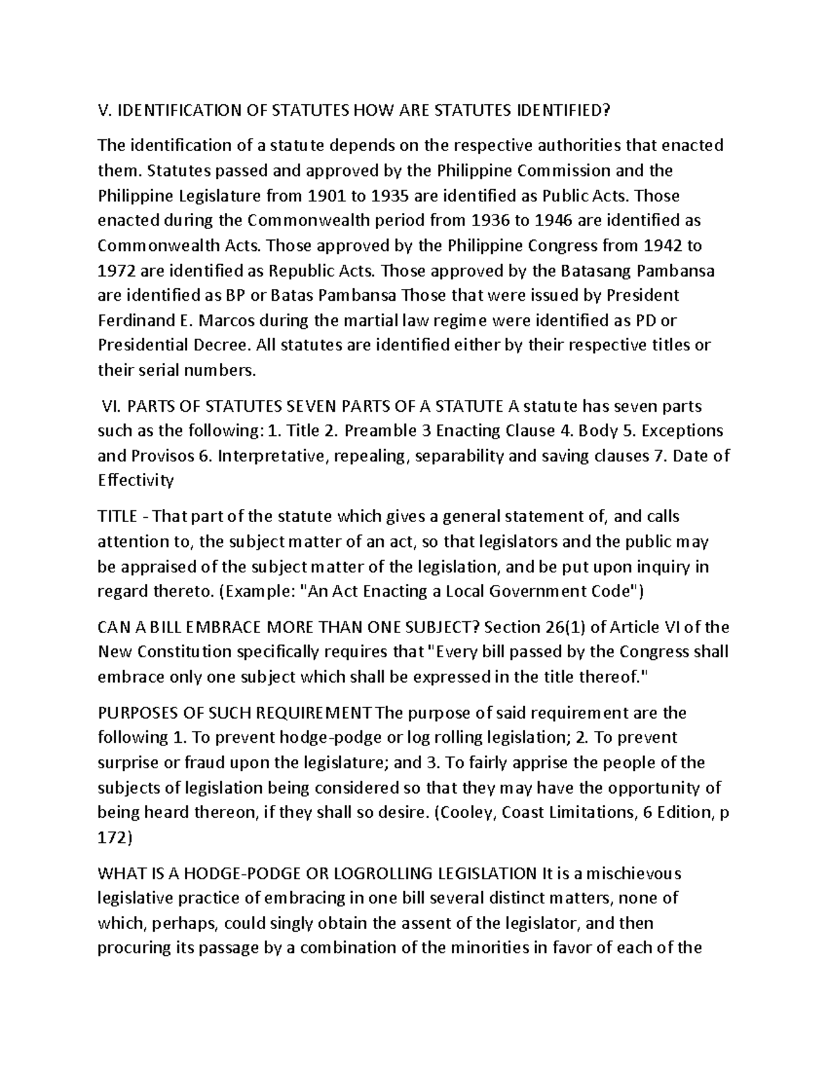 Identification of Statute Parts of Statute V. IDENTIFICATION OF