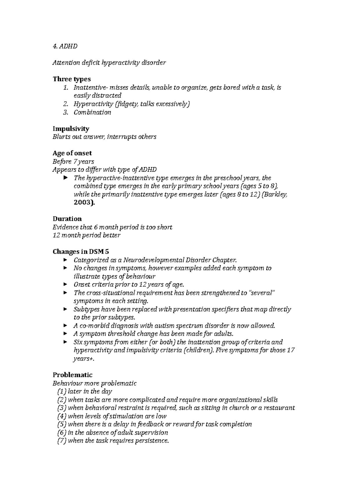 4-ADHD - Lecture notes 4 - 4. ADHD Attention deficit hyperactivity ...