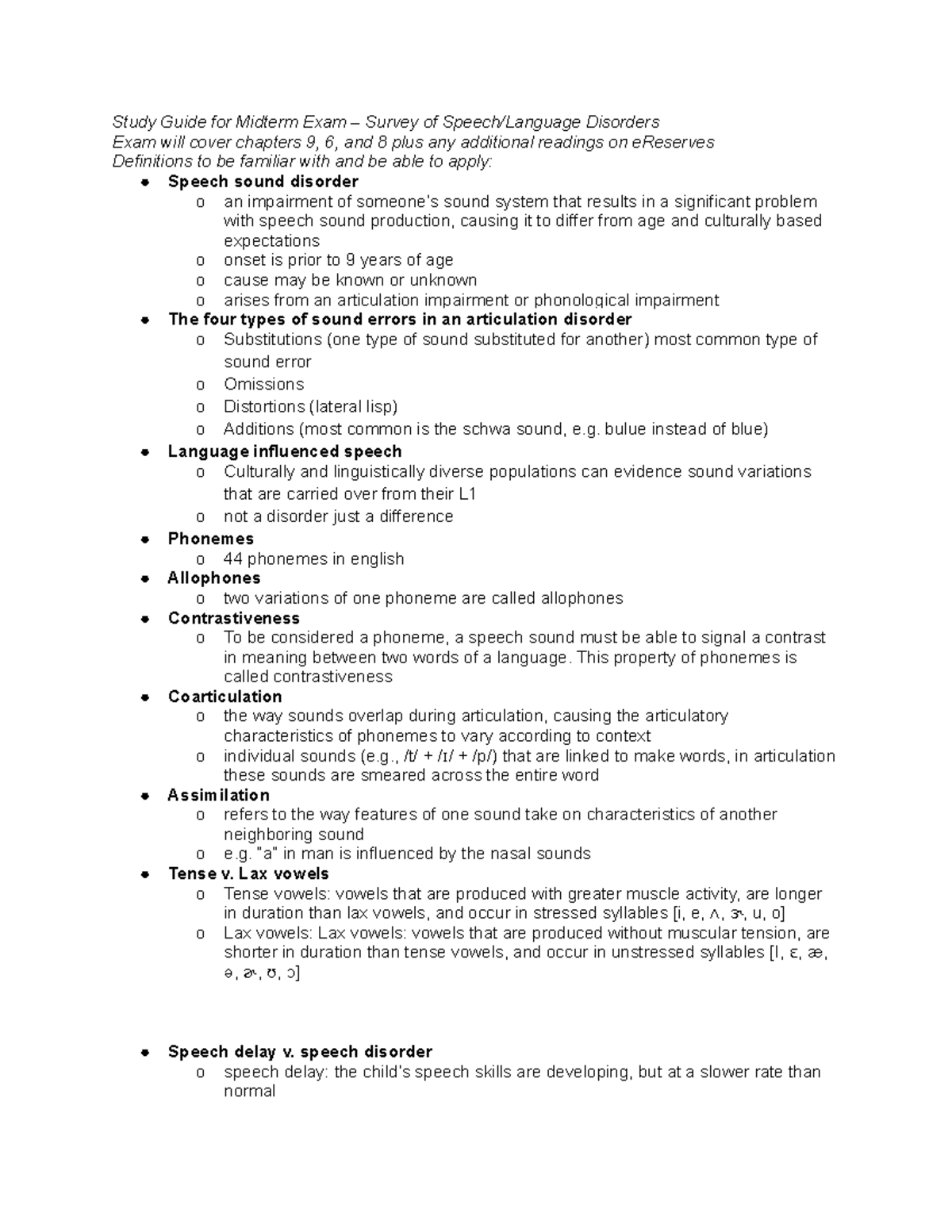 Midterm Study Guide spr 2017 Study Guide for Midterm Exam Survey of