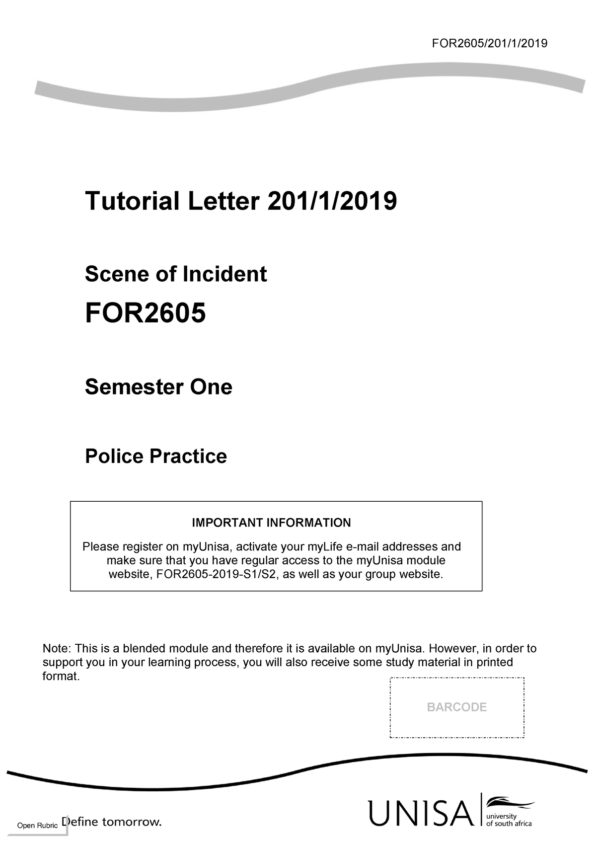 201 2019 - Grade: R - FOR2605/201/1/ Tutorial Letter 201/1/ Scene Of ...