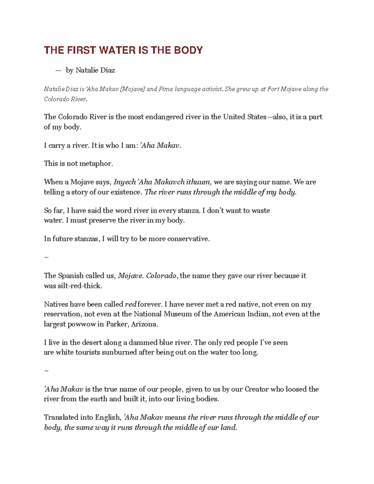 Diaz The First Water is the Body for 2022 THE FIRST WATER IS THE