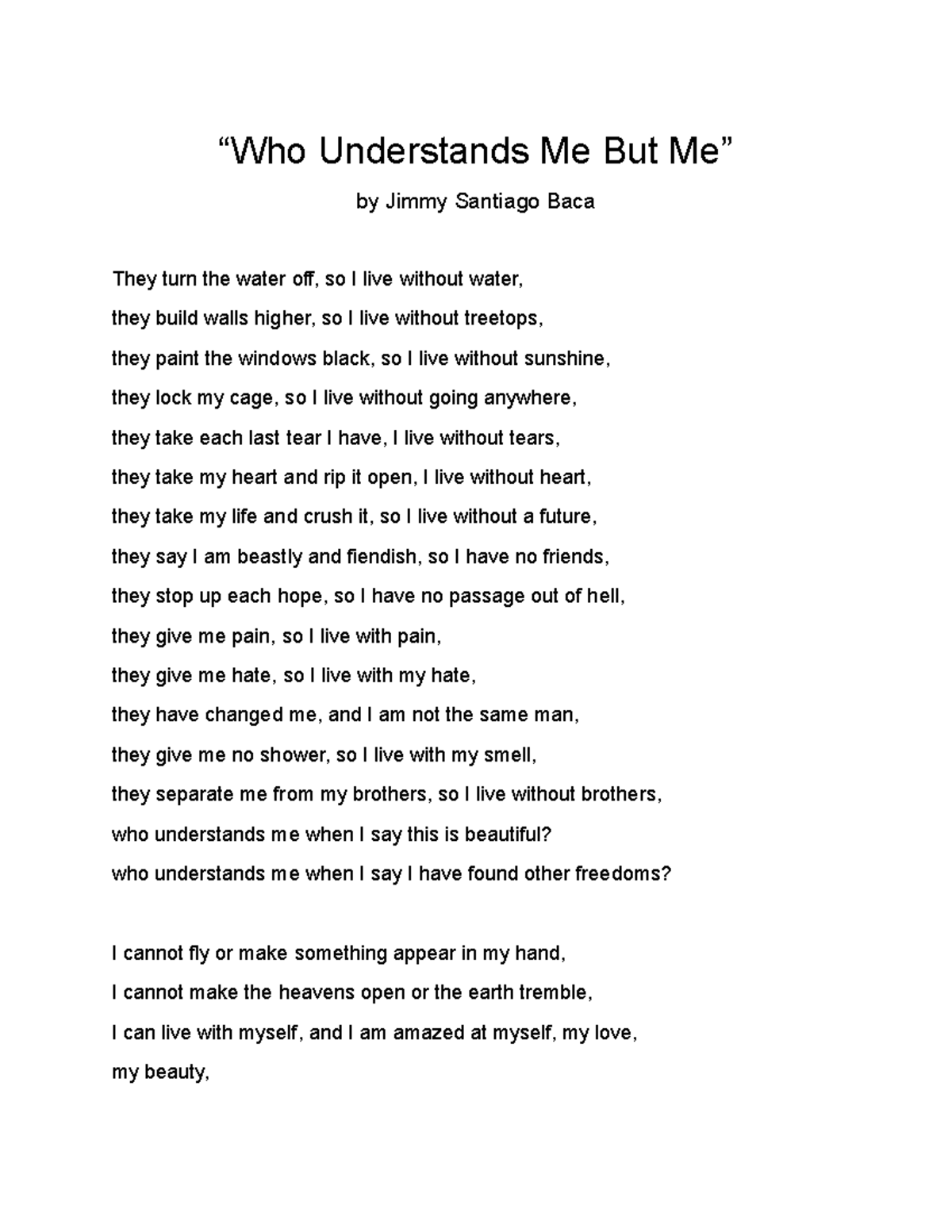 Who Understands Me but Me Baca - “Who Understands Me But Me” by Jimmy ...