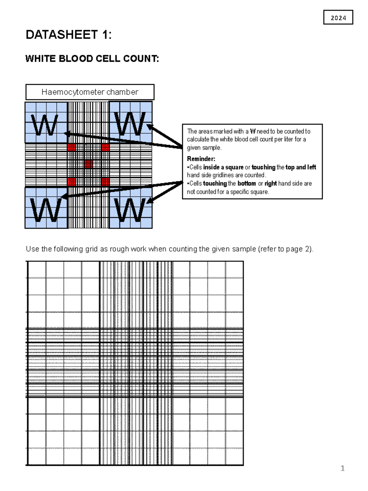 WBC Prac1 worksheet - Haemocytometer chamber W W W W The areas marked ...