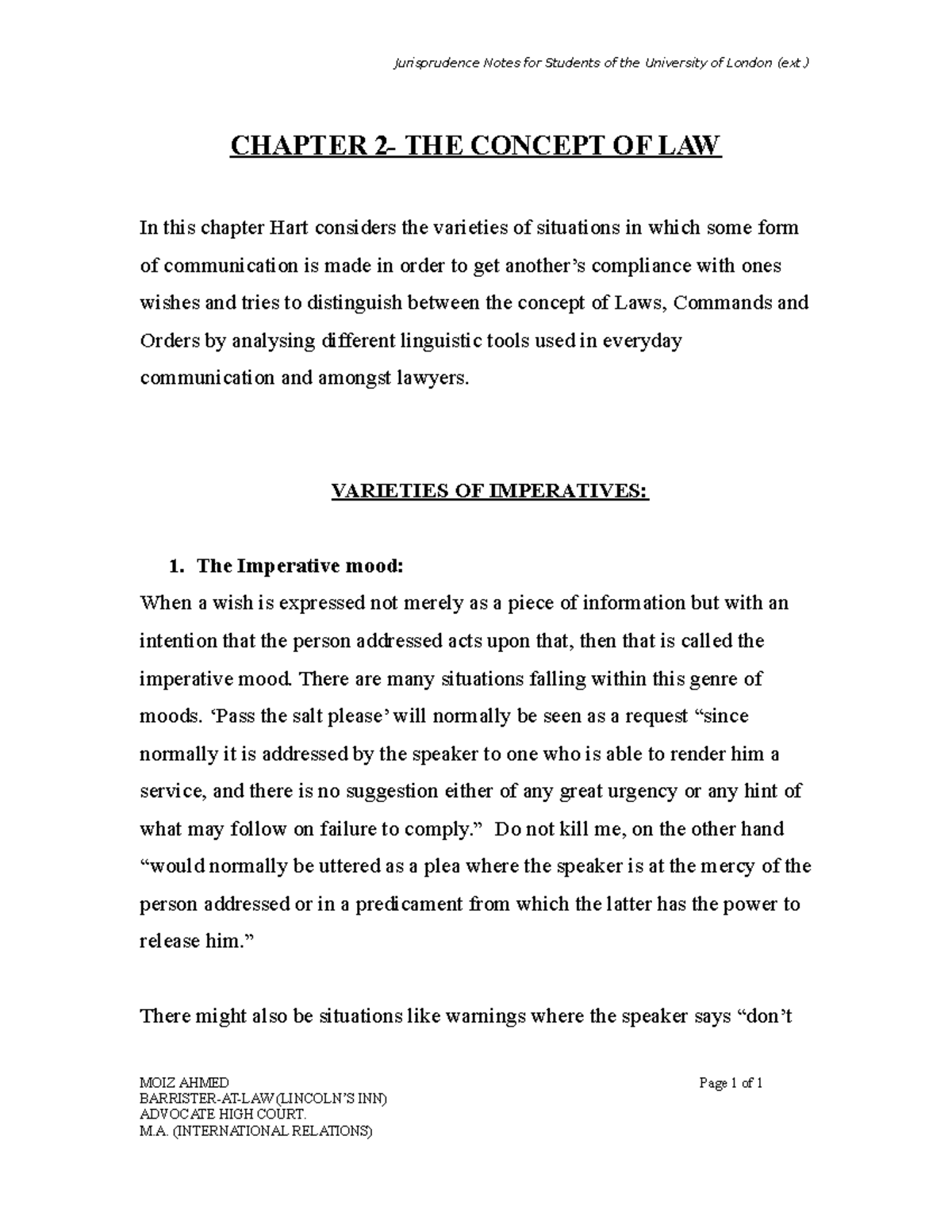 CHAPTER 2 THE CONCEPT OF LAW VARIETIES OF IMPERATIVES The