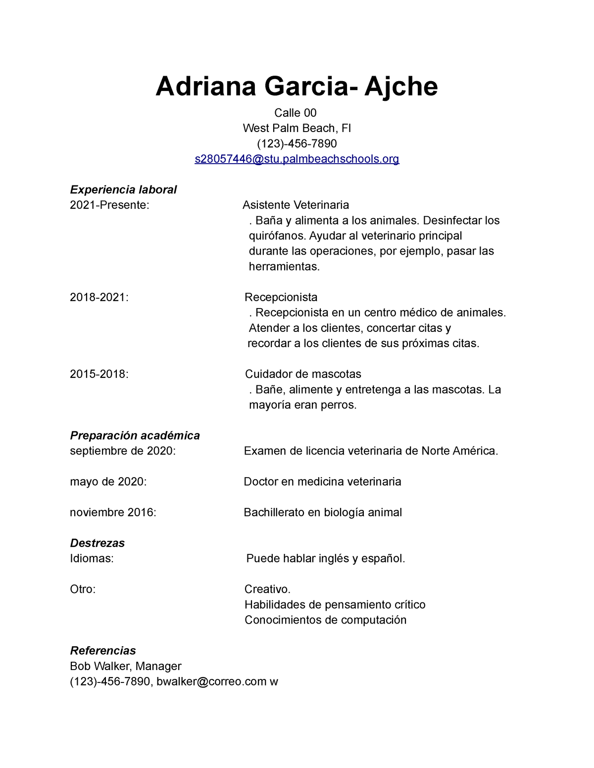 Spanish Resume Example from EnEspanol Adriana Garcia Ajche Calle 00