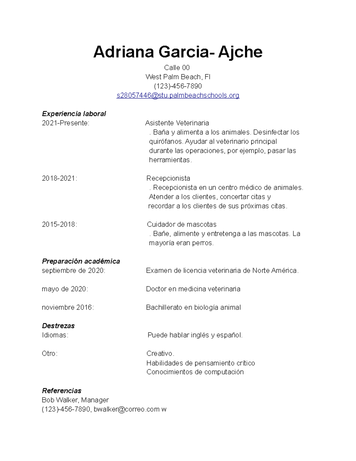 Spanish Resume Example From EnEspanol Adriana Garcia Ajche Calle 00 