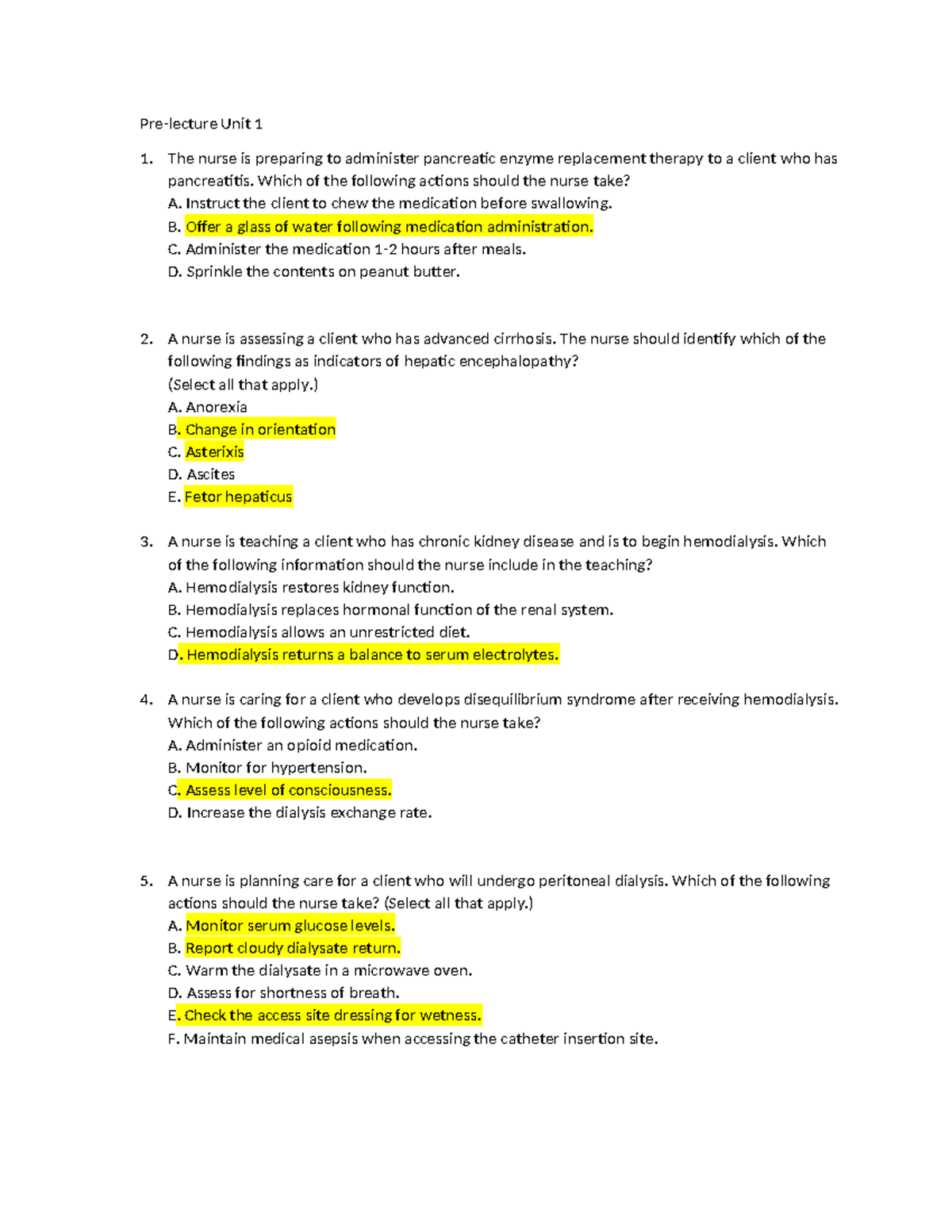 Pre lecture Unit 1 Faculty - Pre-lecture Unit 1 The nurse is preparing ...