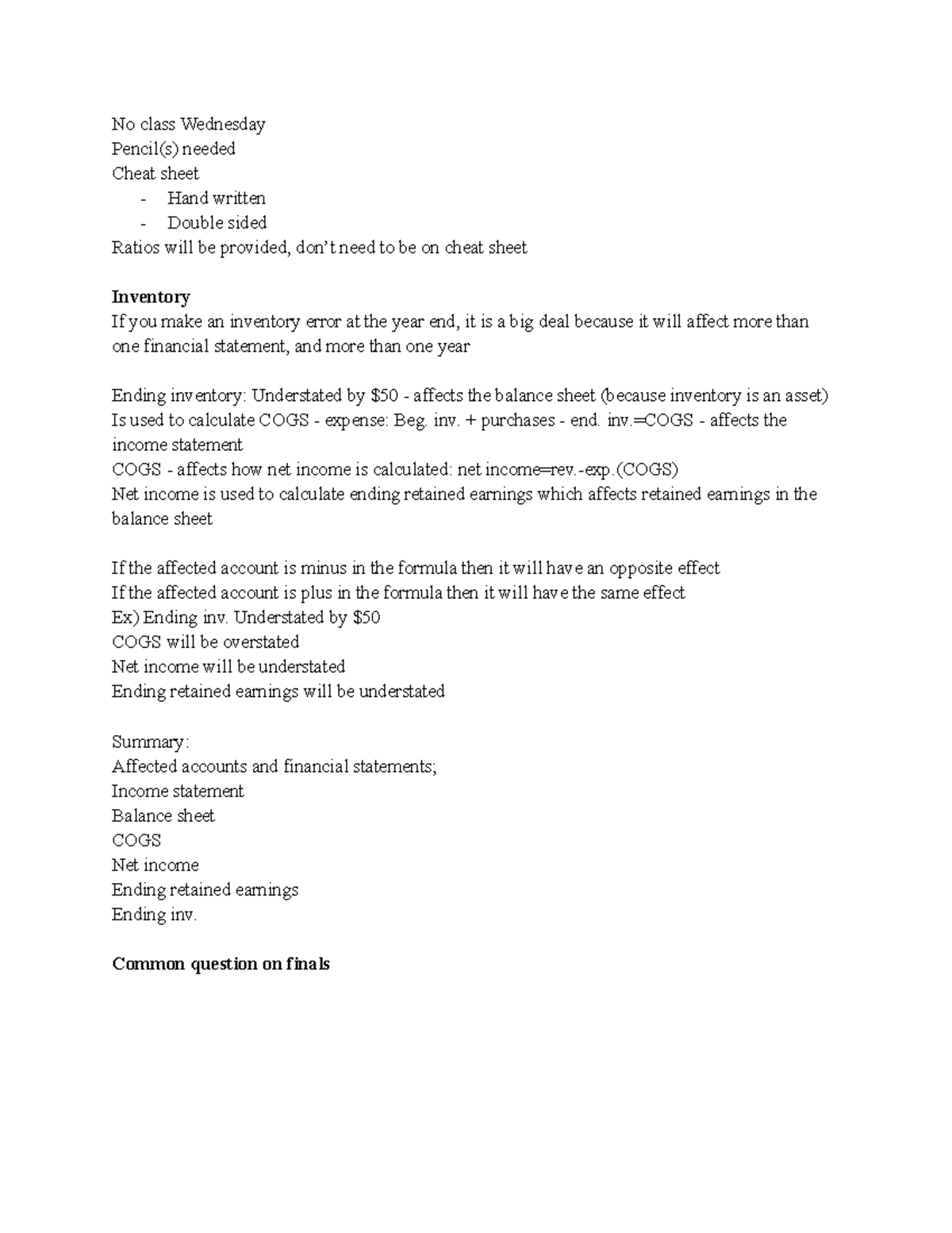 (ACC 1100) Lecture 13 - No class Wednesday Pencil(s) needed Cheat sheet ...