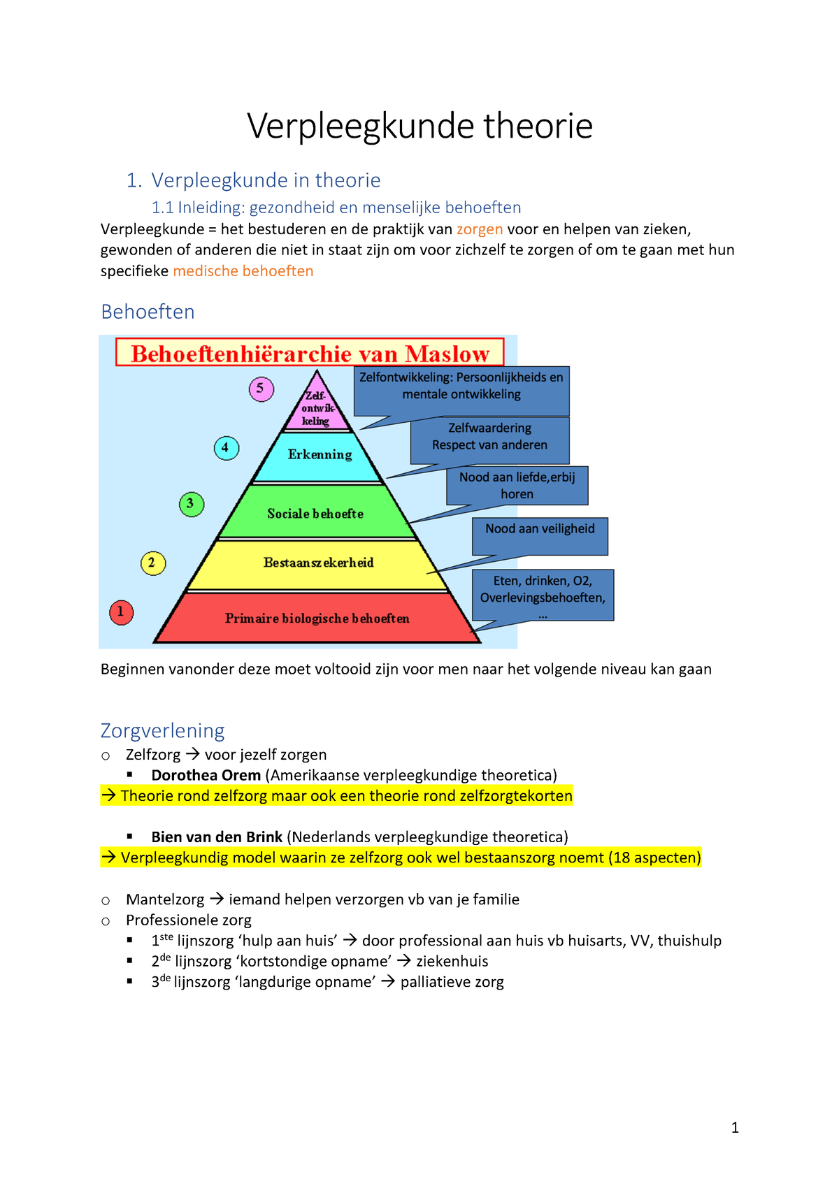 Verpleegkunde Theorie SV - Verpleegkunde Theorie 1. Verpleegkunde In ...