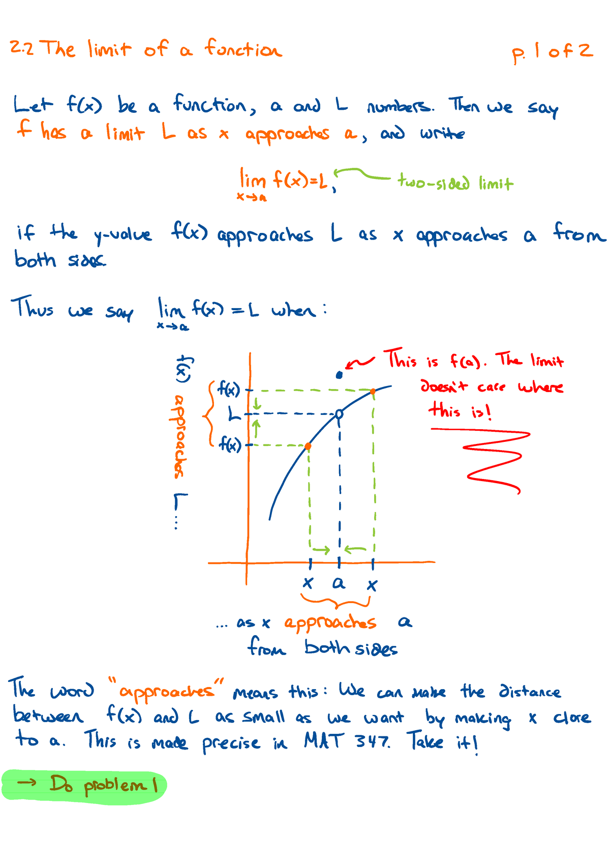 08-29 2.2 The limit of a function, Notes - 2 limit of a function p . 1 ...