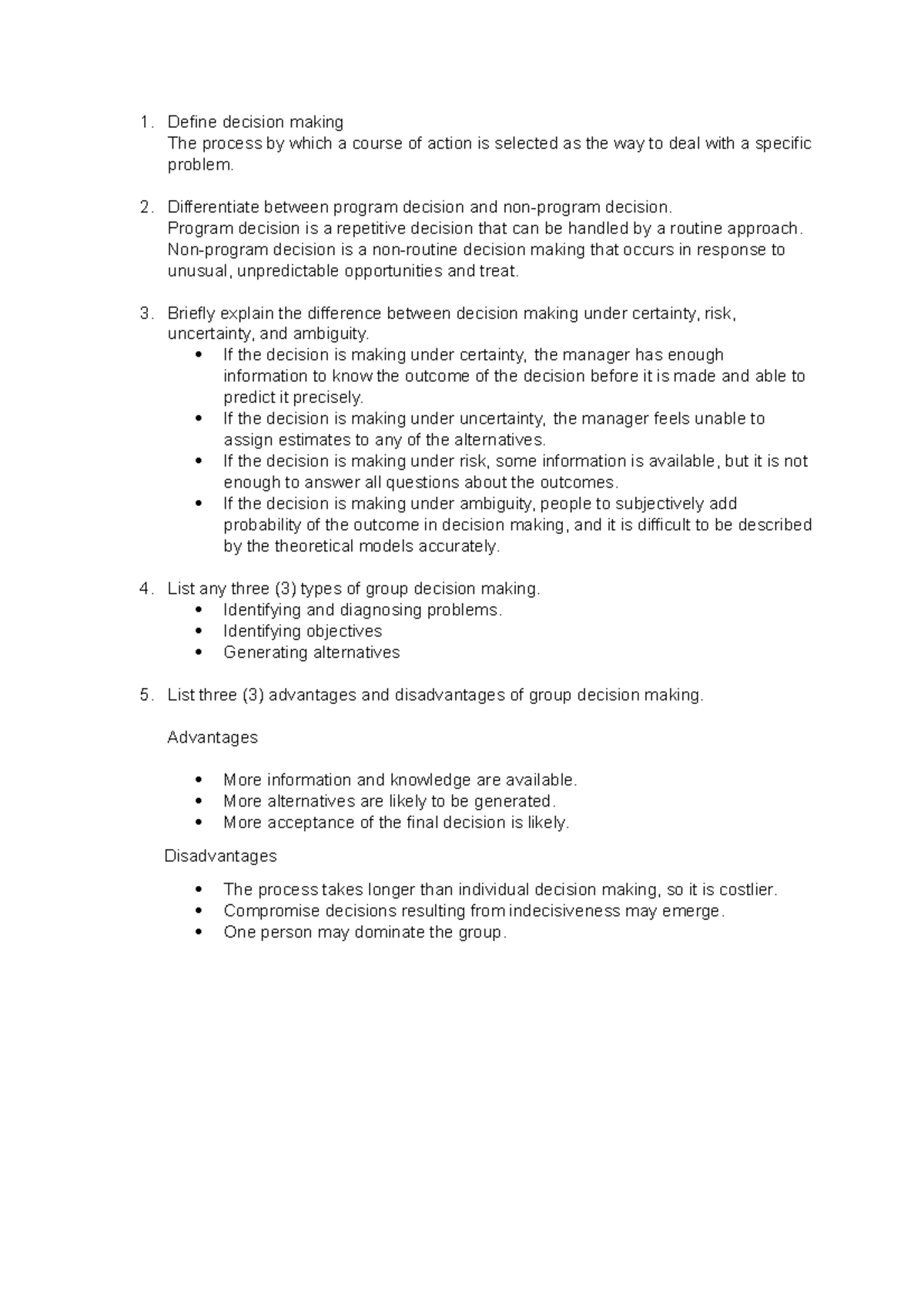 Tutorial 3MGT - Define decision making The process by which a course of ...