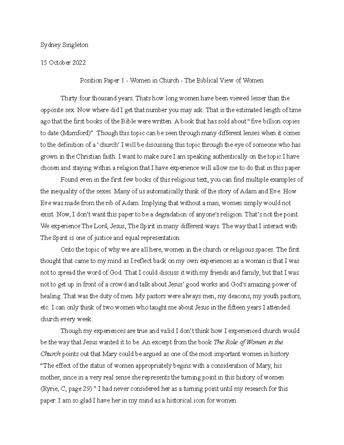 Position Paper 1 - ALEC 523 - Sydney Singleton 15 October 2022 Position ...