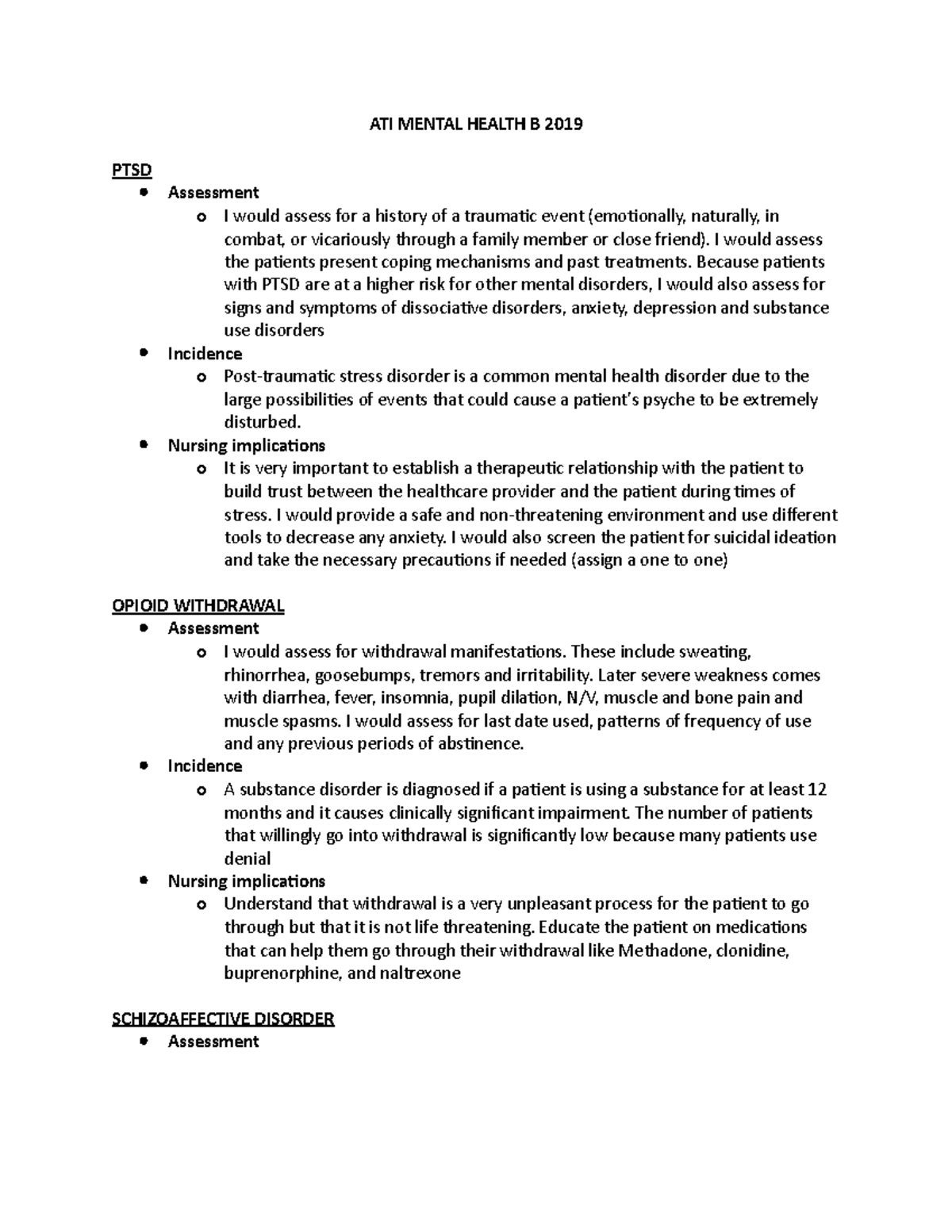 ATI Mental Health B 2019 - ATI MENTAL HEALTH B 2019 PTSD Assessment O I ...