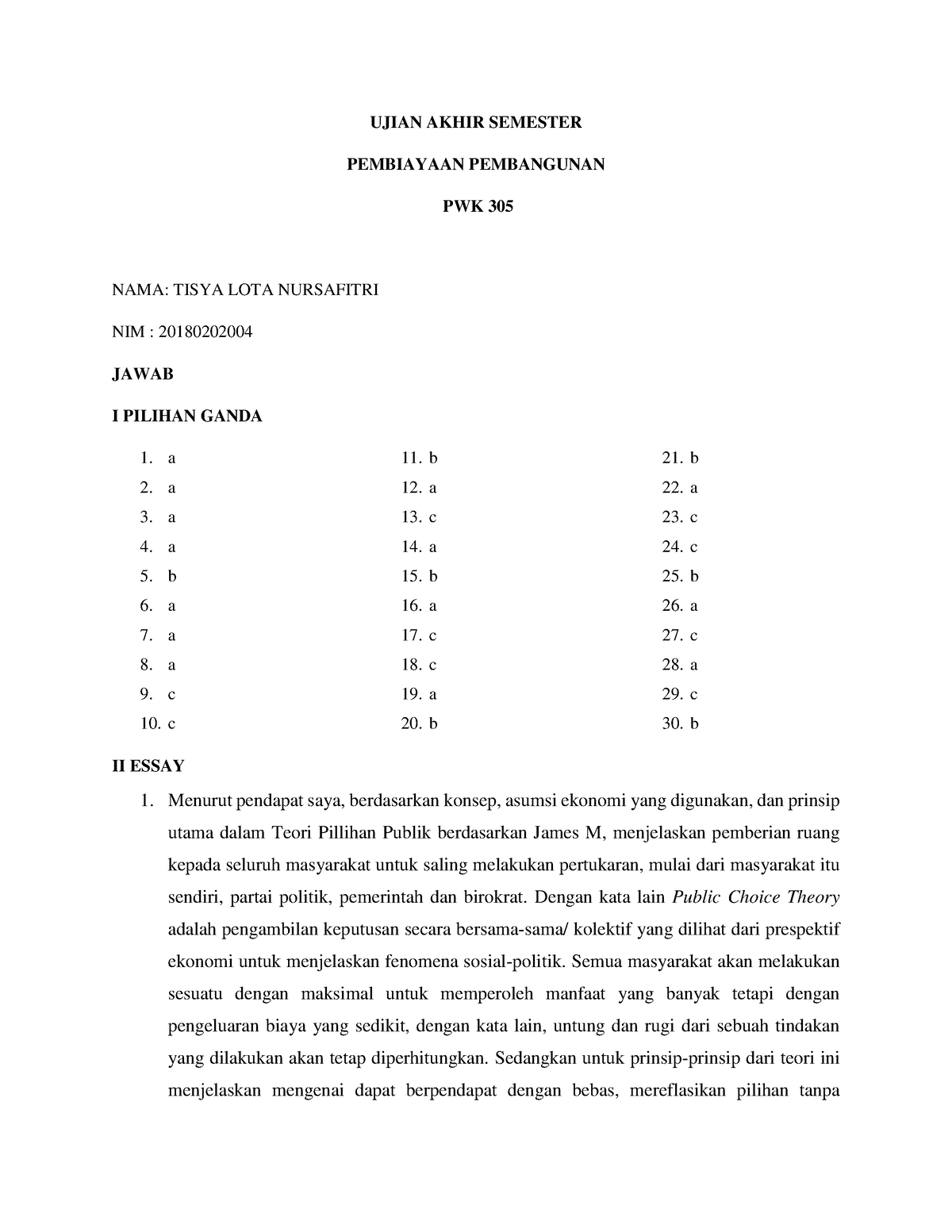 Uas Pwk 305 Pembiayaan Pembangunan Ujian Akhir Semester Pembiayaan