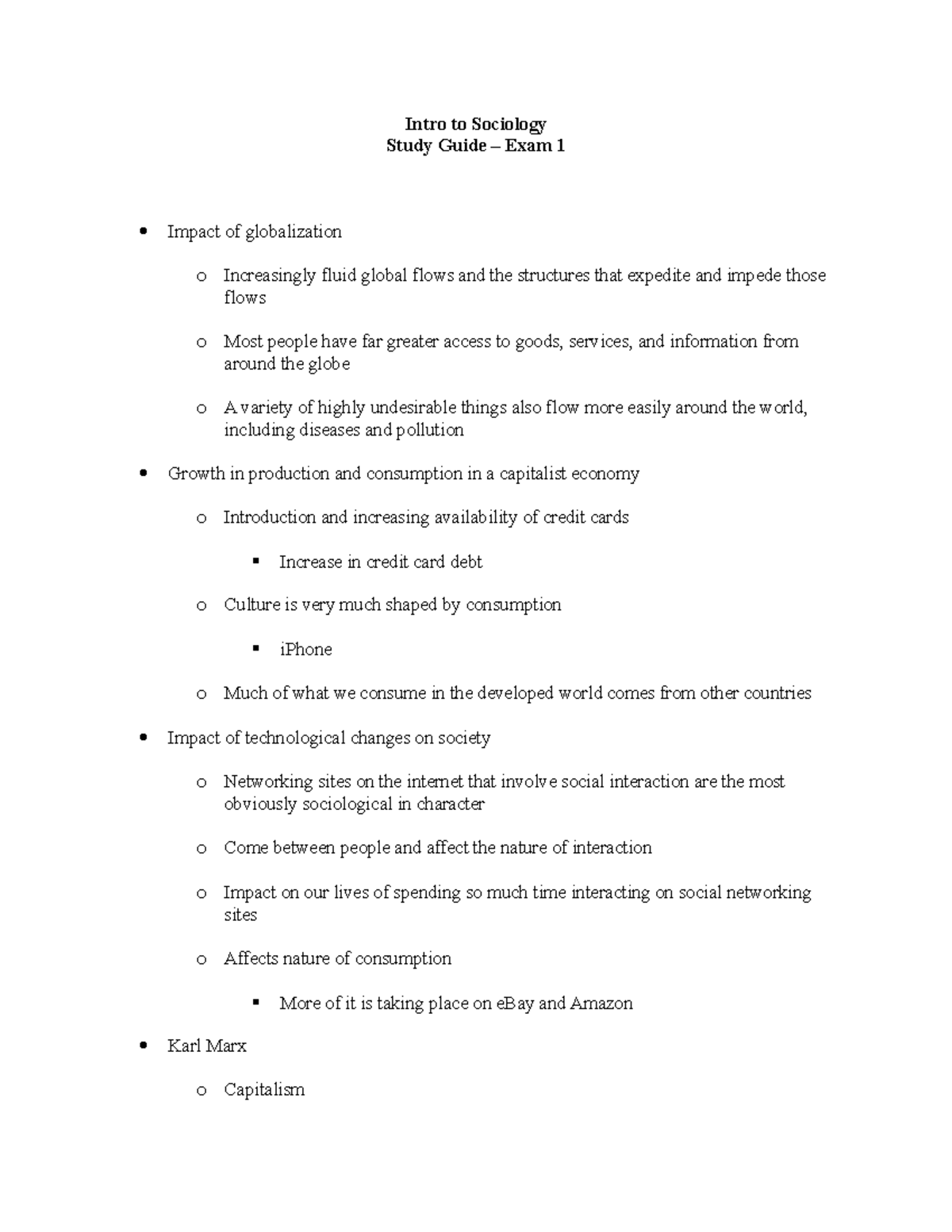 Introduction To Sociology Exam 1 Study Guide - Intro To Sociology Study ...