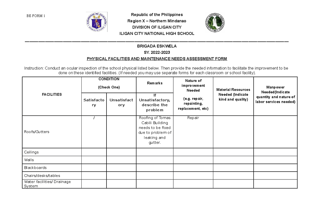 Brigada- Eskwela-FORM-1 (for sir soria) - Republic of the Philippines ...