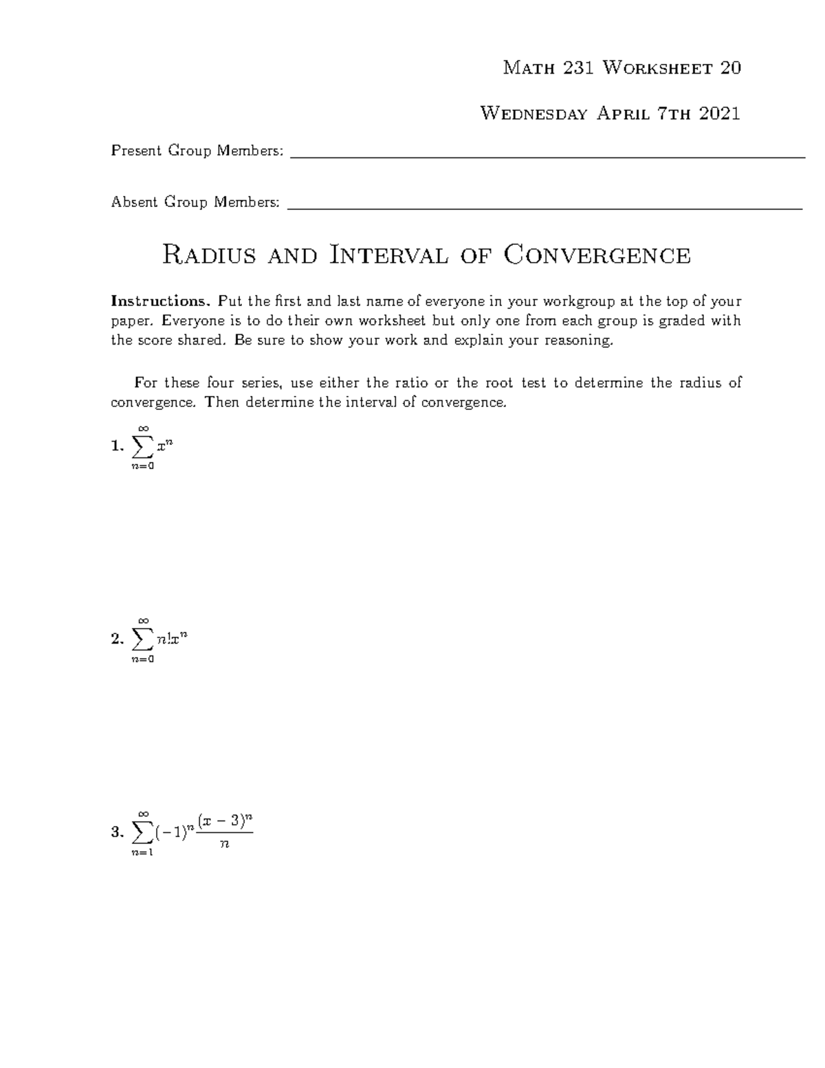 WS20 040721 Discussion worksheet 20 Math 231 Worksheet 20 Wednesday