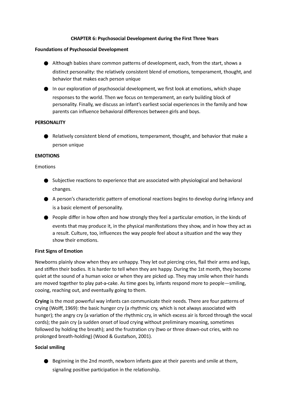 First 3 Years TO Early Childhood_summary - CHAPTER 6: Psychosocial ...