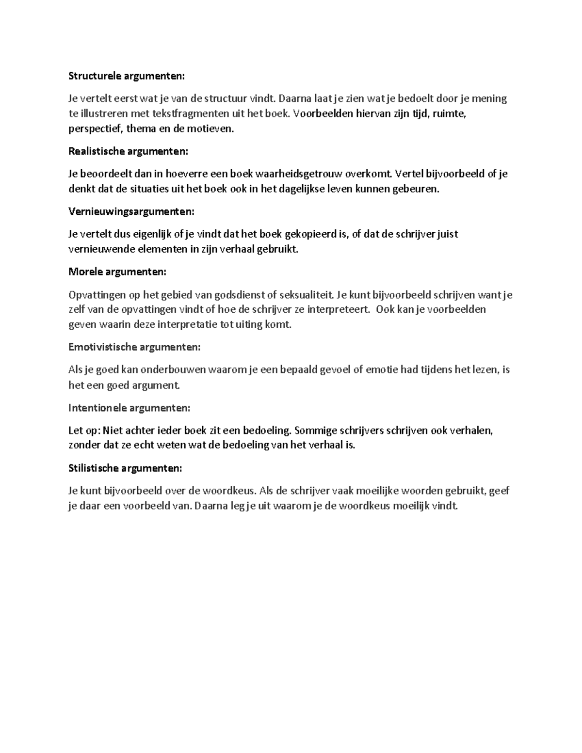 Literaire argumenten - History - Structurele argumenten: Je vertelt ...