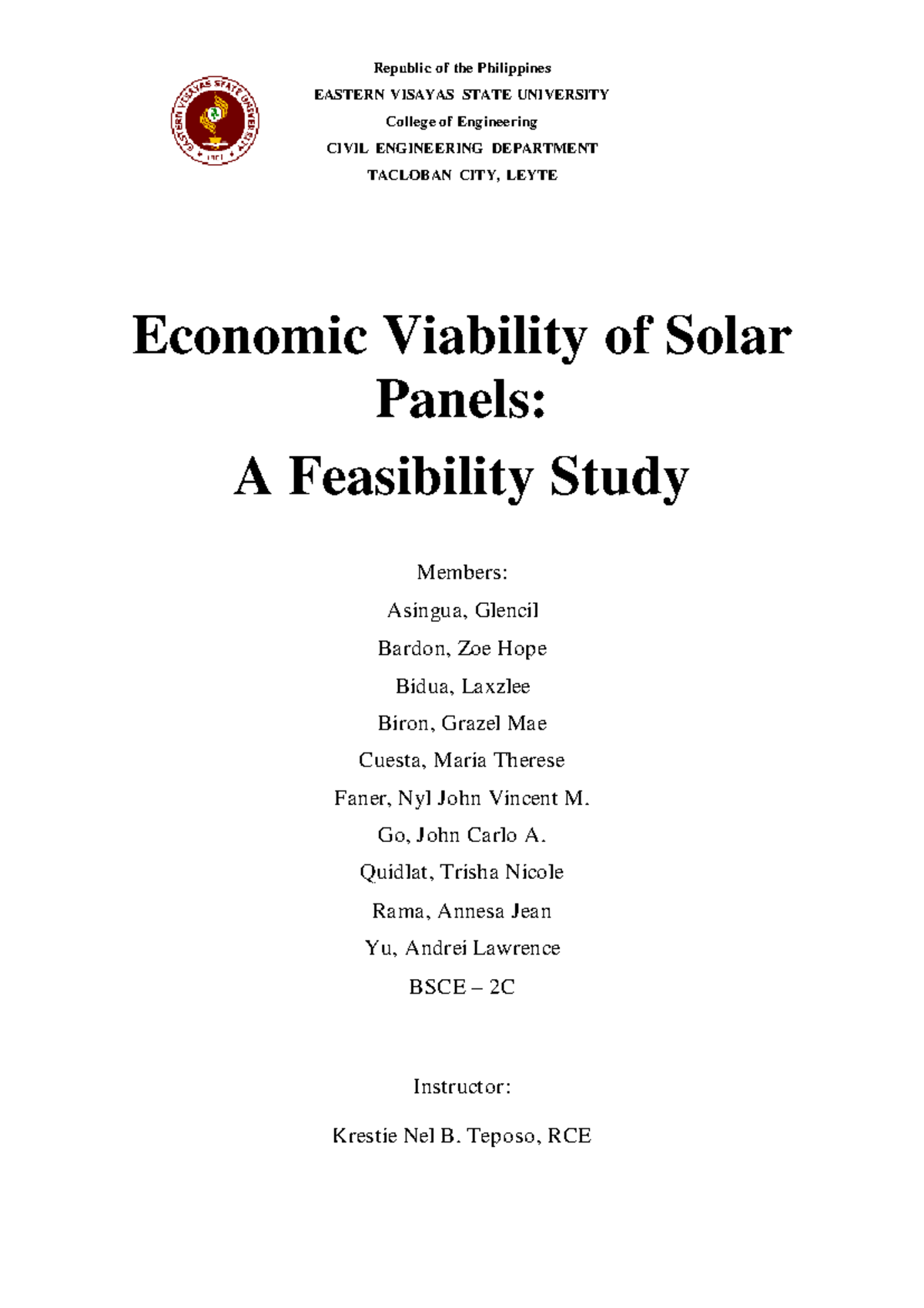 Economic Viability of Solar Panels - Republic of the Philippines ...