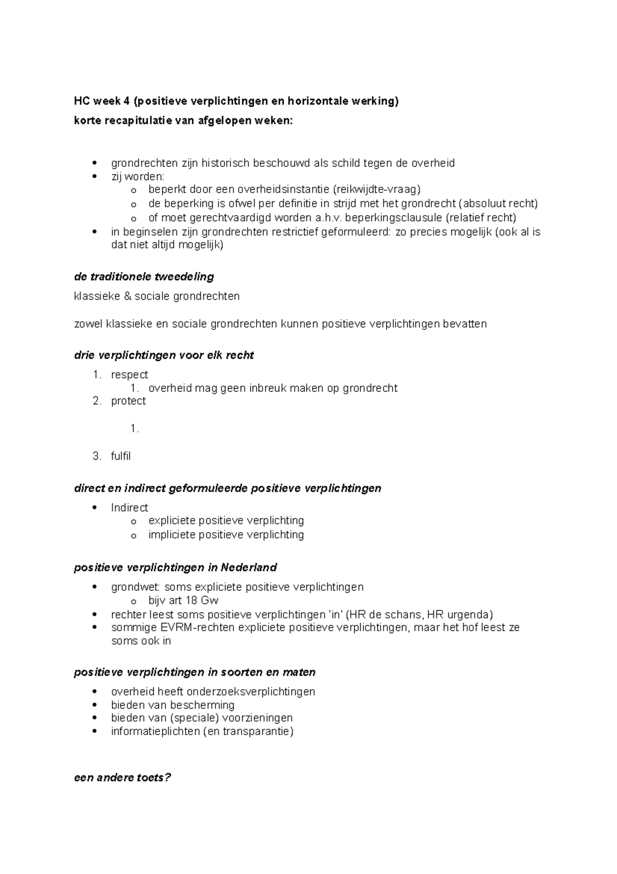 Fundamentele Rechten Week 4 - HC Week 4 (positieve Verplichtingen En ...