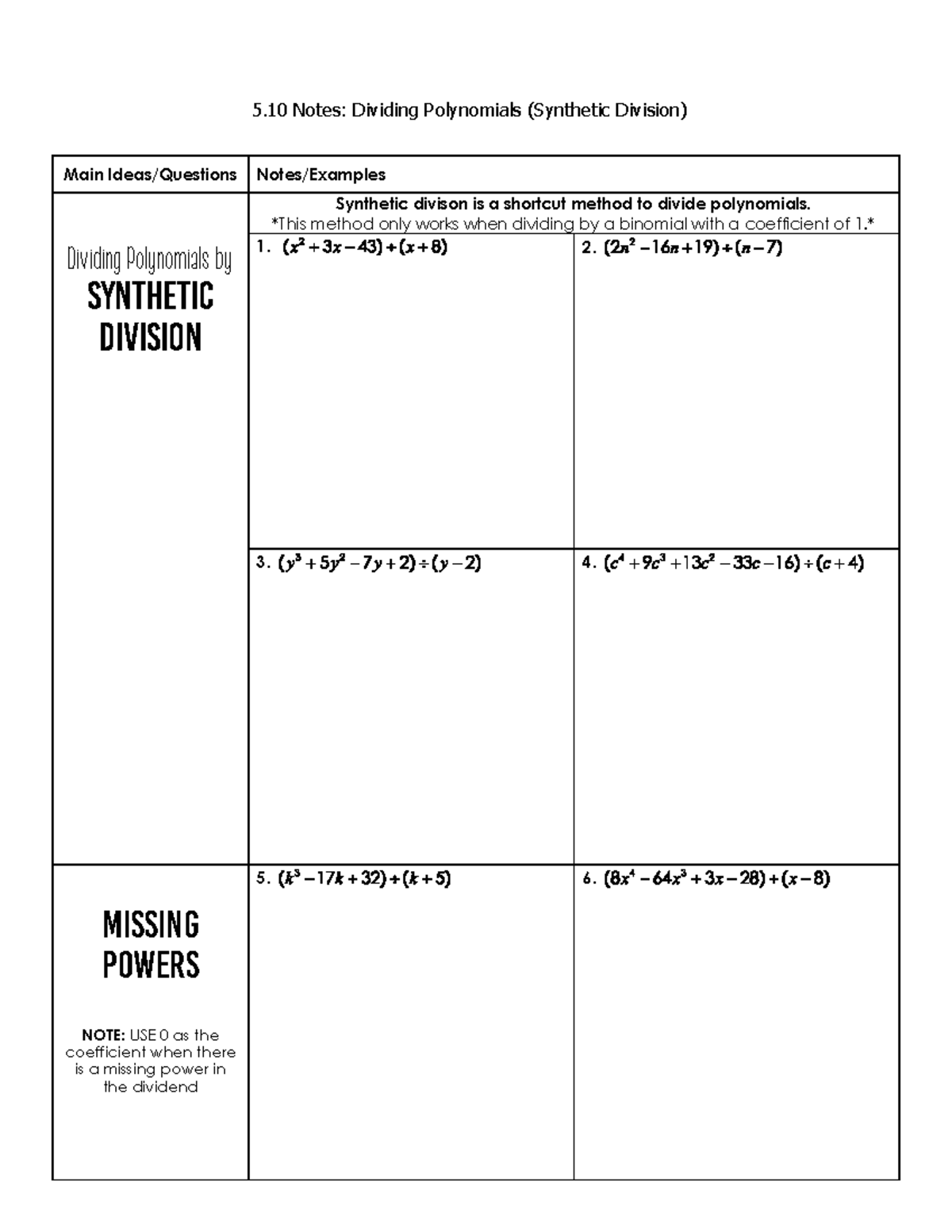 5.10 Notes and Assignment (shortened) - Main Ideas/Questions Notes ...