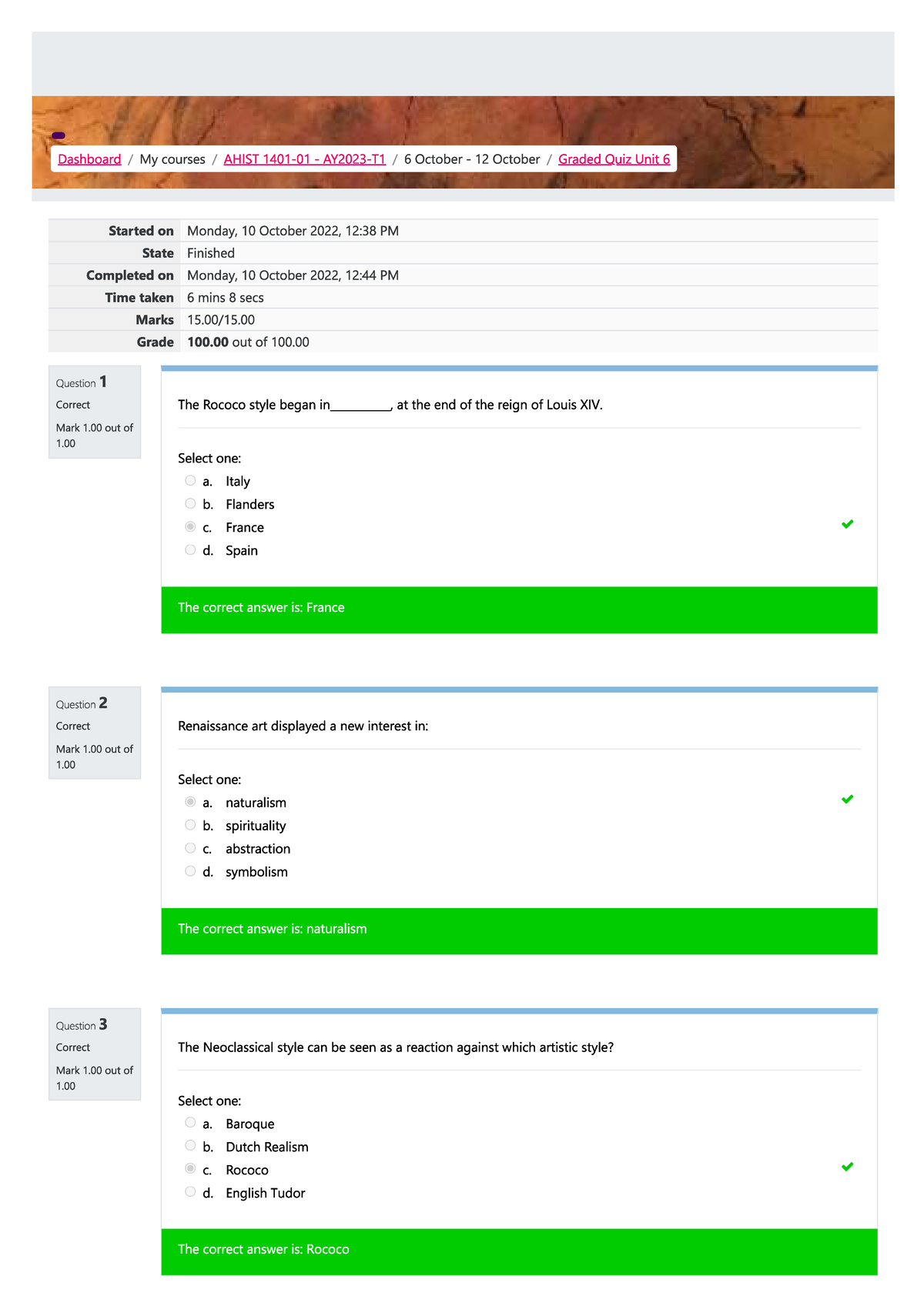 Graded Quiz Unit 6 - Dashboard My Courses AHIST 6 October 12 October ...