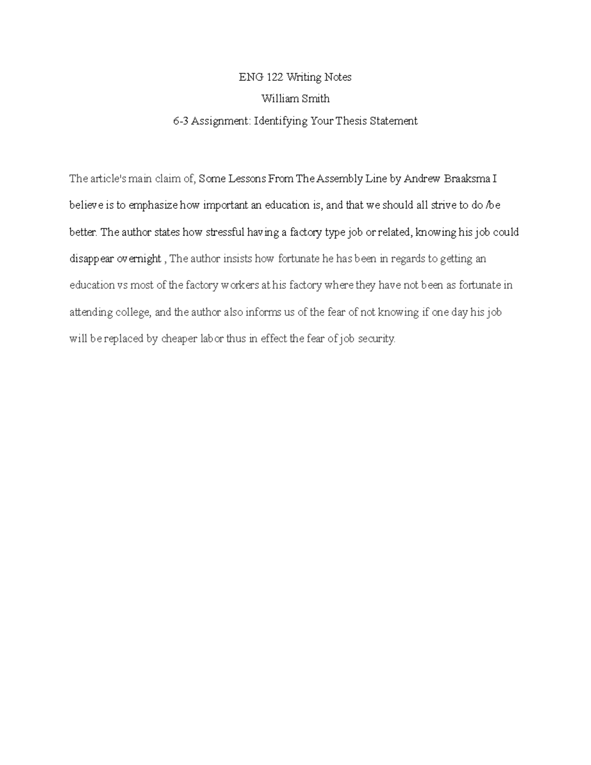 eng 122 identifying your thesis statement