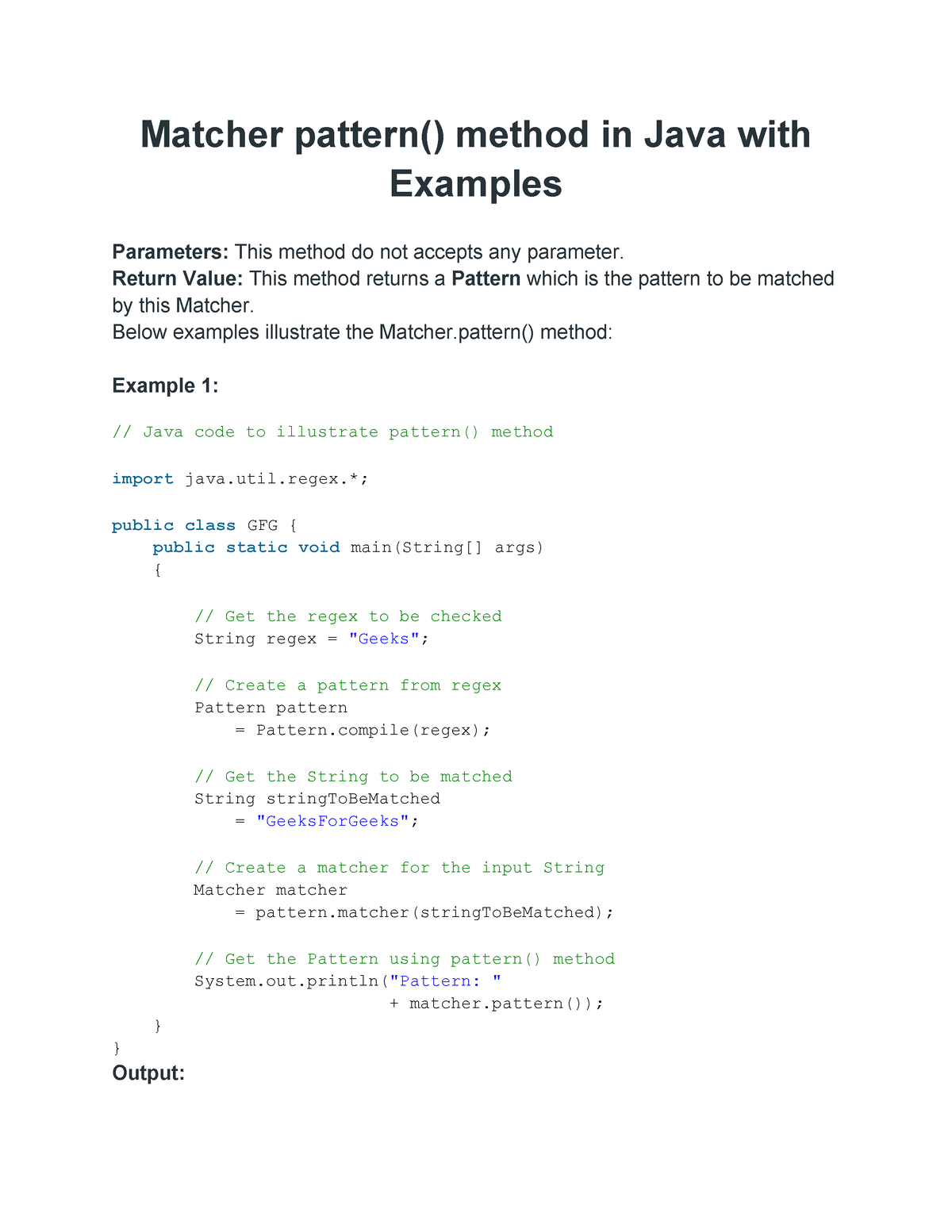 Matcher pattern() method in Java with Examples - Matcher pattern ...