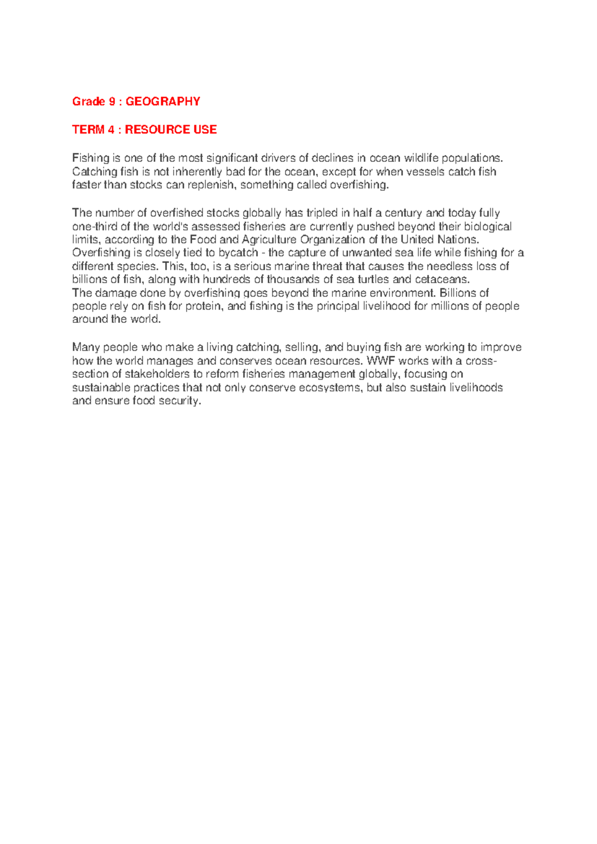 Grade 9 Geography classwork 04 October 2024 Grade 9 GEOGRAPHY