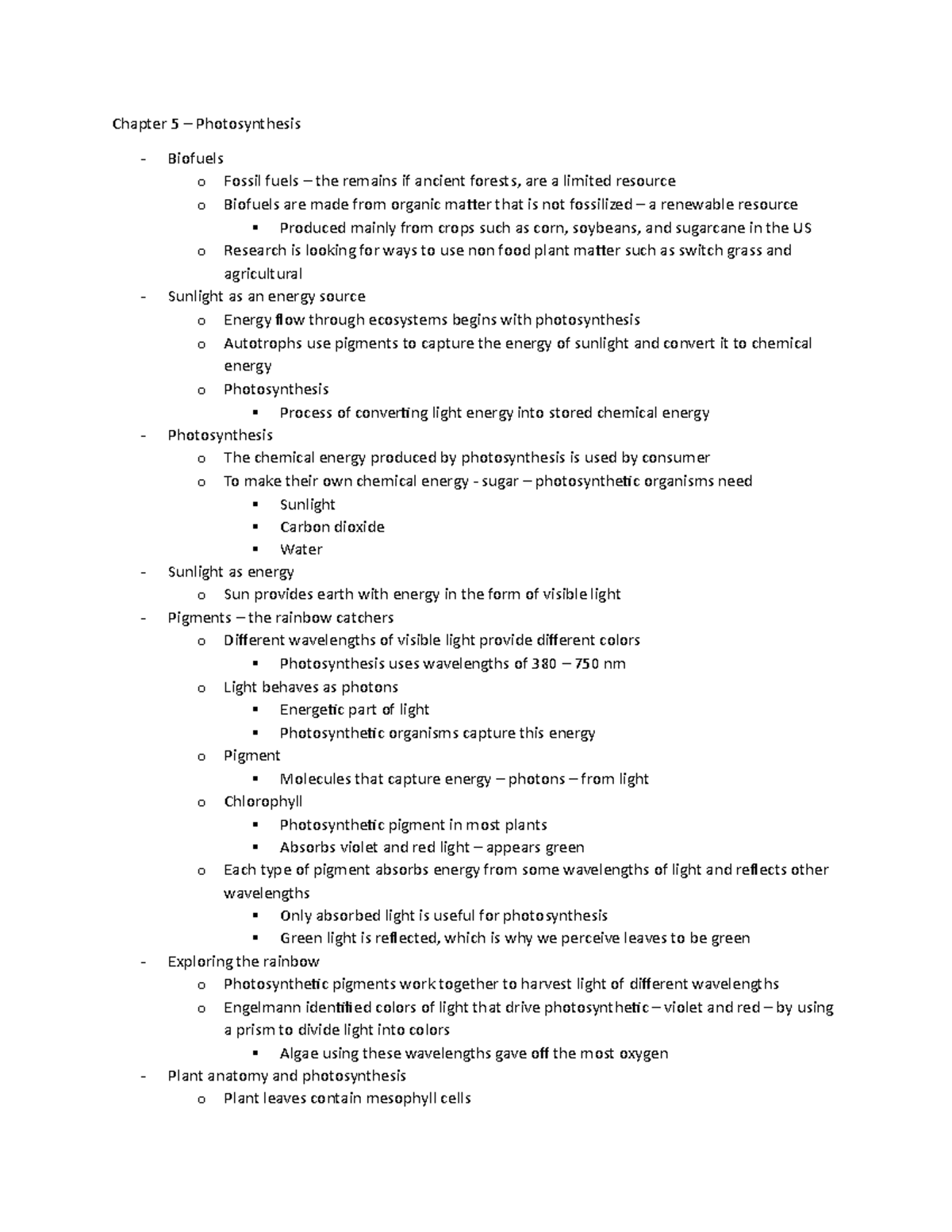Bio 110 - Chapter 5 Photosynthesis - Chapter 5 – Photosynthesis ...