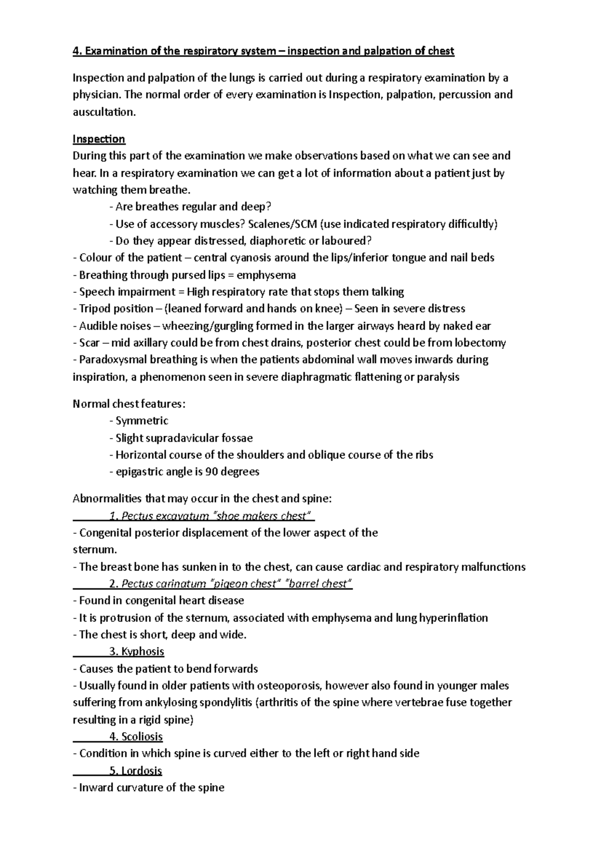 4 Examination of the respiratory system – inspection and palpation of ...