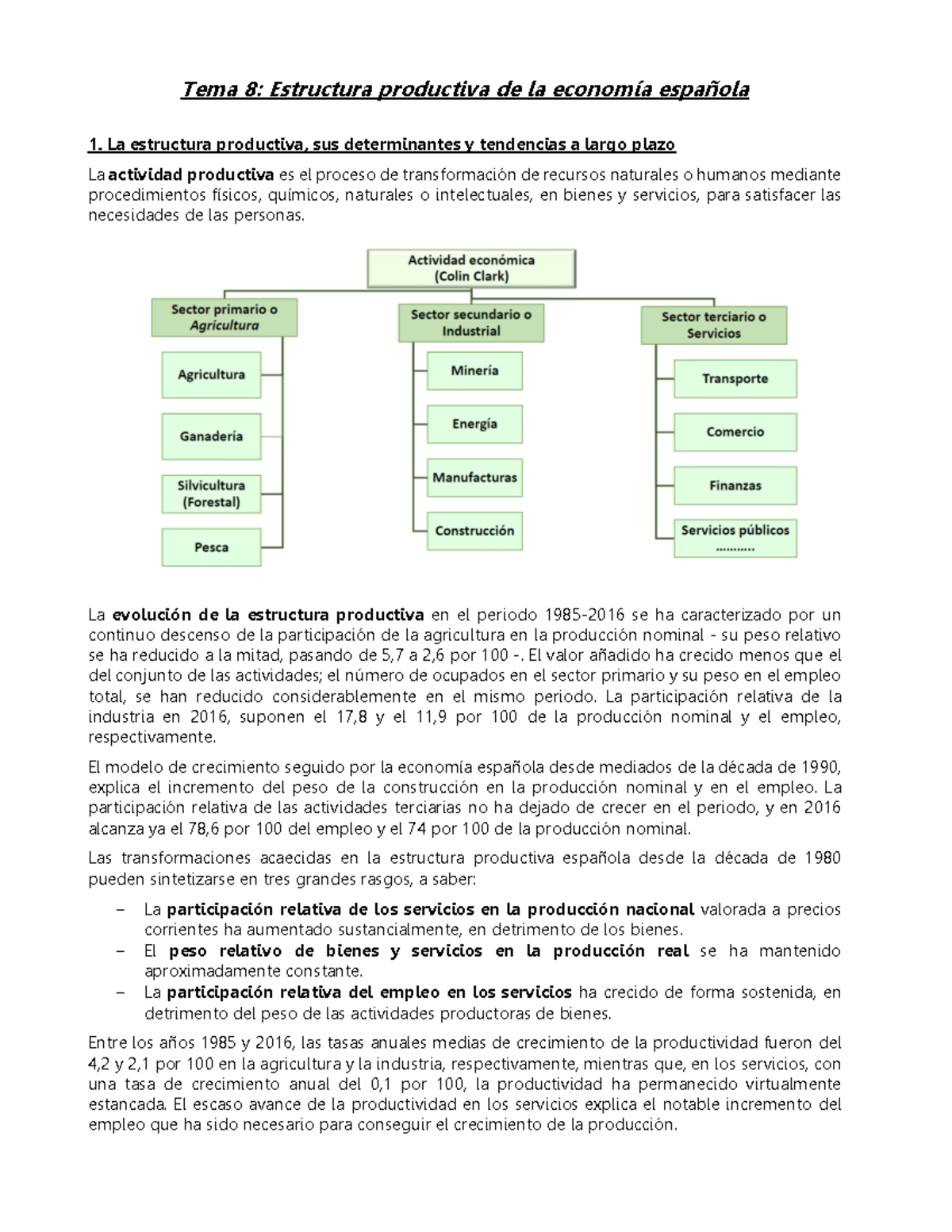 Tema 8 Estructura Económica Tema 8 Estructura Productiva De La Economía Española 1 La 7214