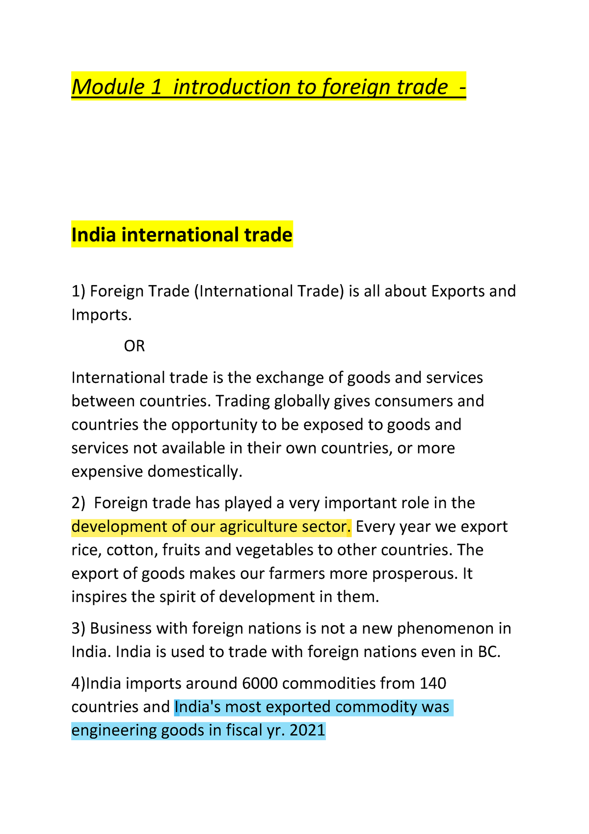 Module 1 Introduction To Foreign Trade - OR International Trade Is The ...