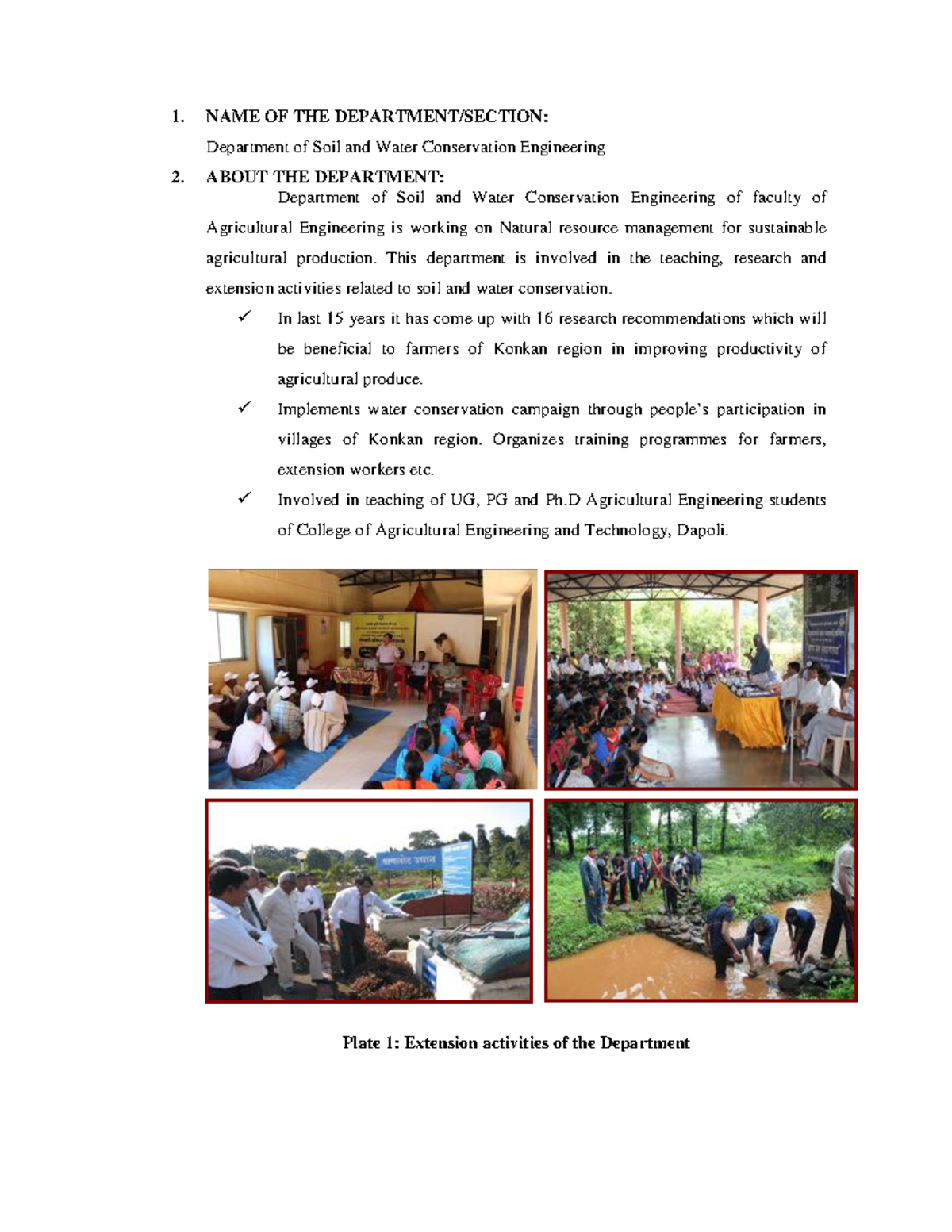 Soil and Water Conservation Engineering 1 1. NAME OF THE DEPARTMENT