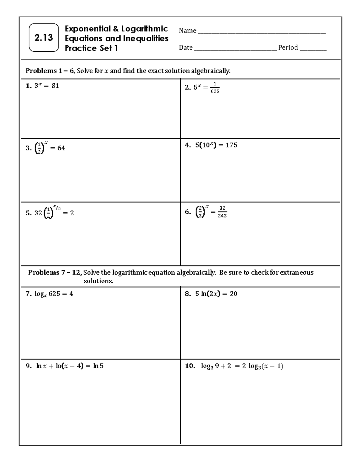 Yurtskisfhre Hfhr 2 Exponential Logarithmic Equations And Inequalities Practice Set 1 Yurtskisfhre Hfhr 2 Exponential Logarithmic Equations And Inequalities Practice Set 1