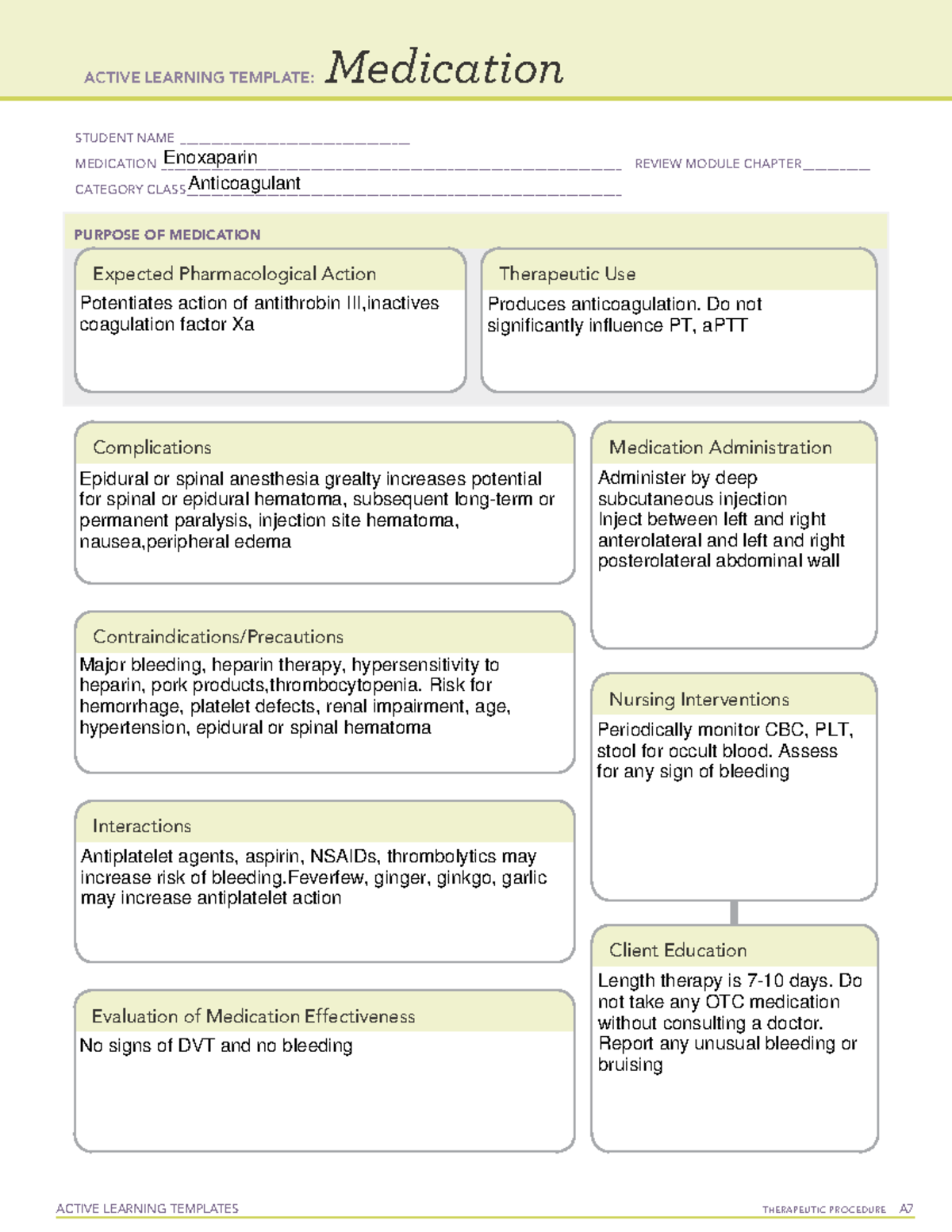 Enoxaparin - Review notes and answers for quiz 1 NURS 306. Notes for ...