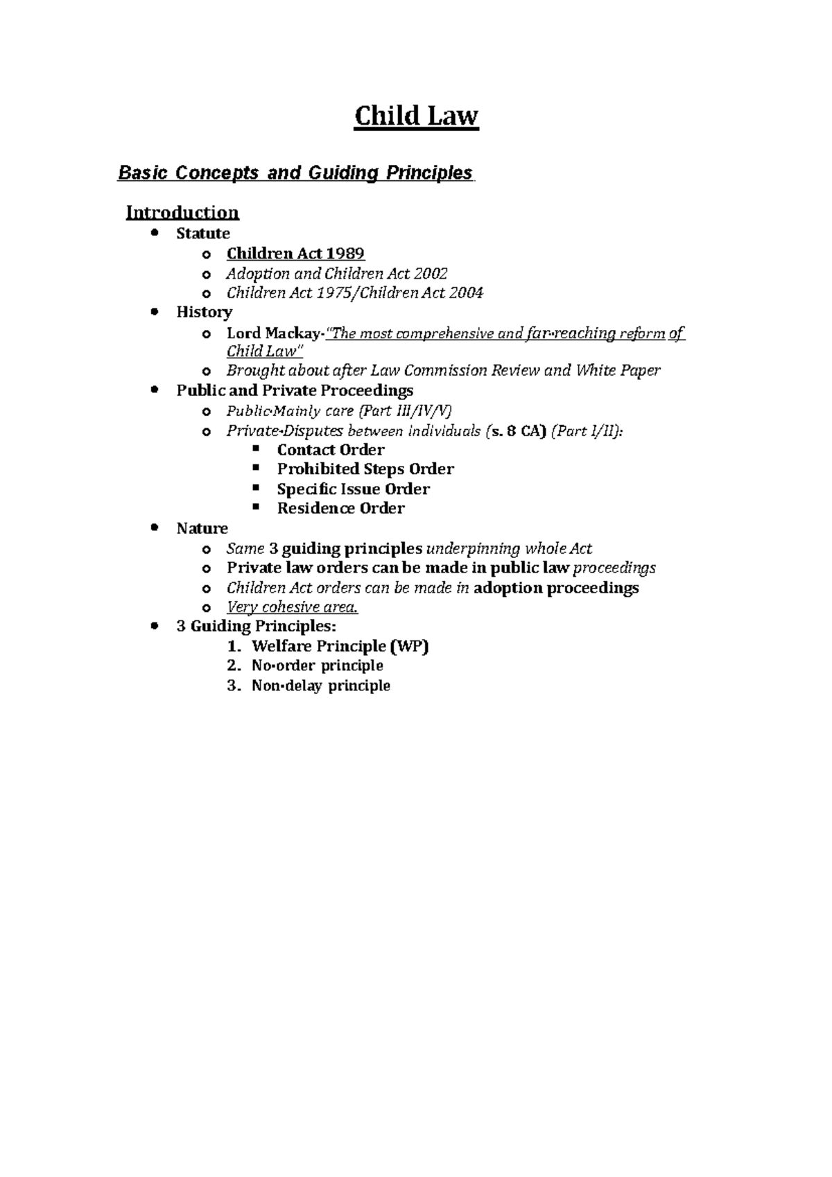 Child Law Revision Child Law Basic Concepts and Guiding Principles